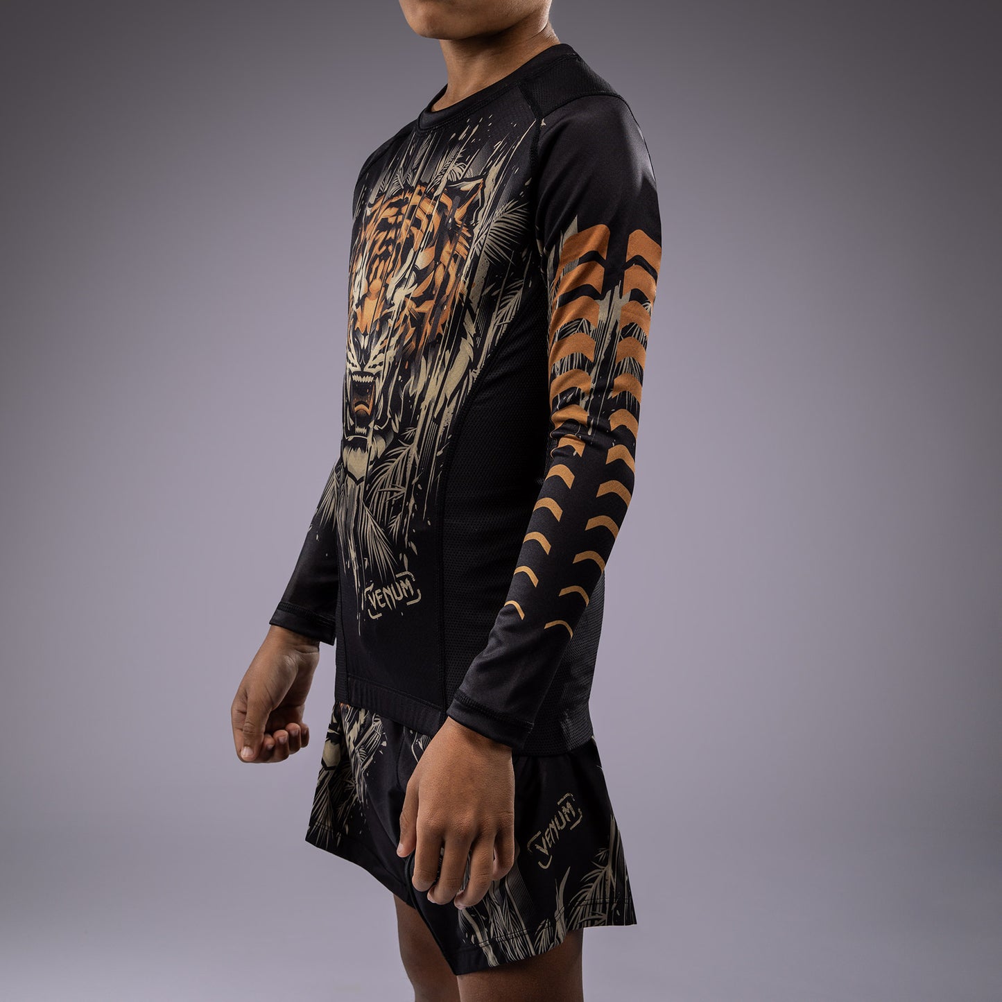 Venum Tiger Kids Long Sleeve Rashguard - Black/Neon Orange