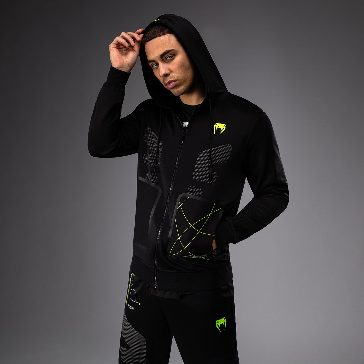 Venum Training Camp 4.0 Full Zip Hoodie - Black/Neon Green