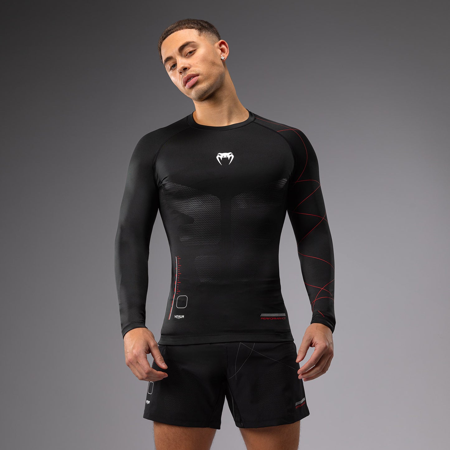 Venum Tactical XT Men's Long Sleeve Rashguard - Black/Fire Red