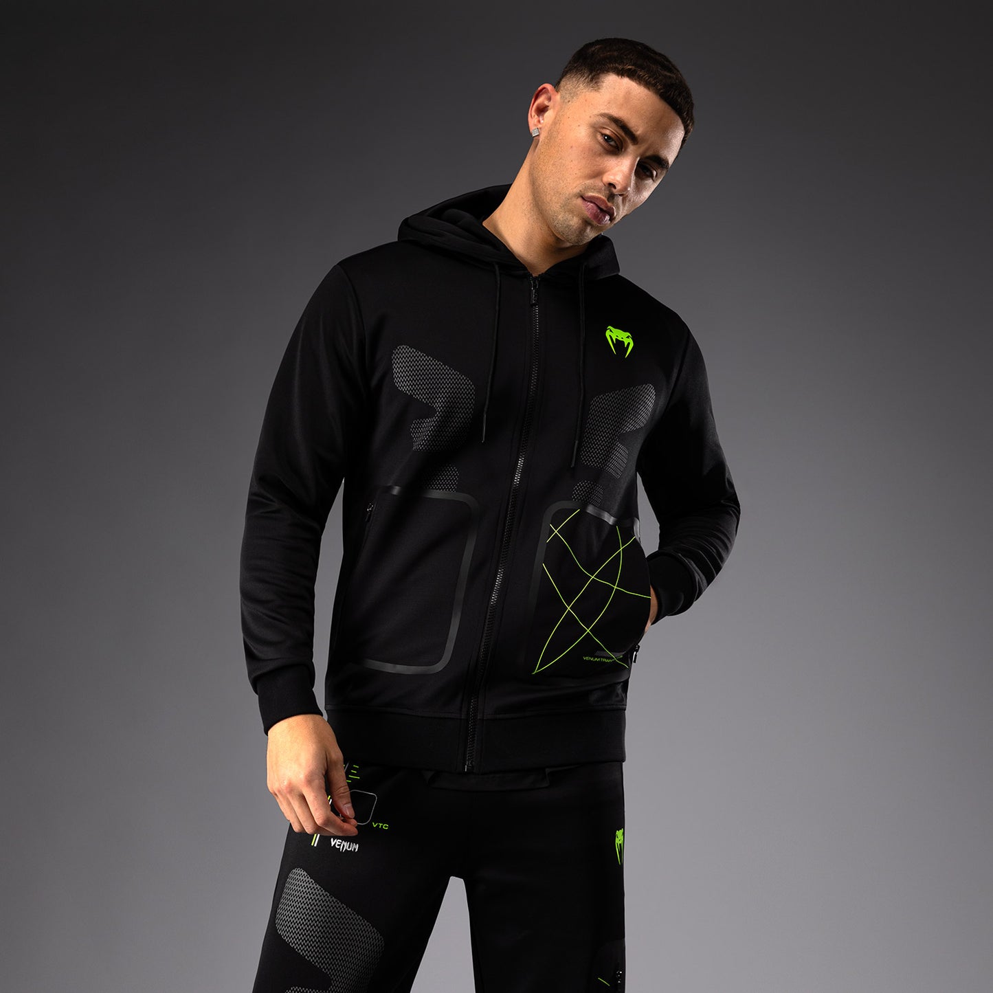 Venum Training Camp 4.0 Full Zip Hoodie - Black/Neon Green