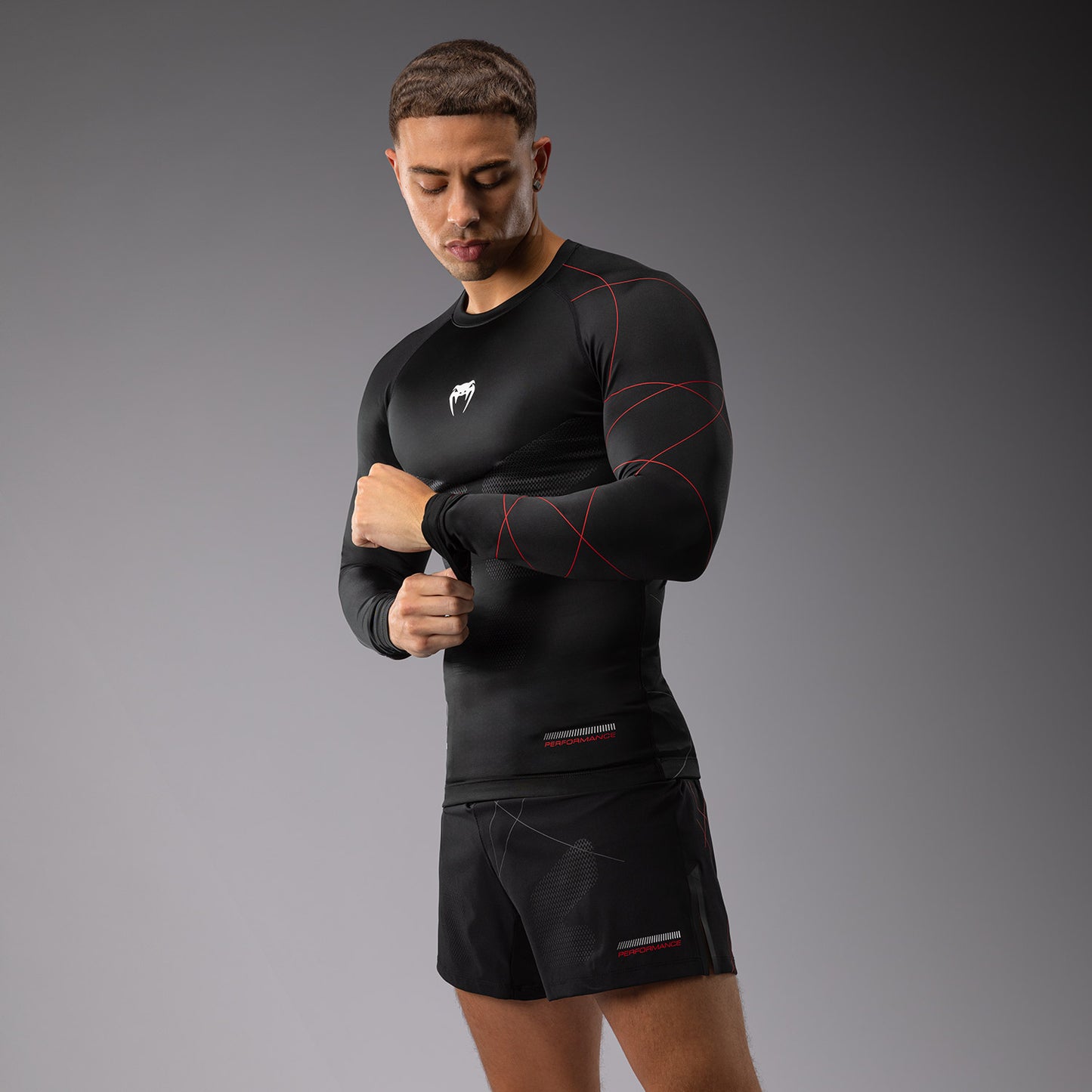 Venum Tactical XT Men's Long Sleeve Rashguard - Black/Fire Red