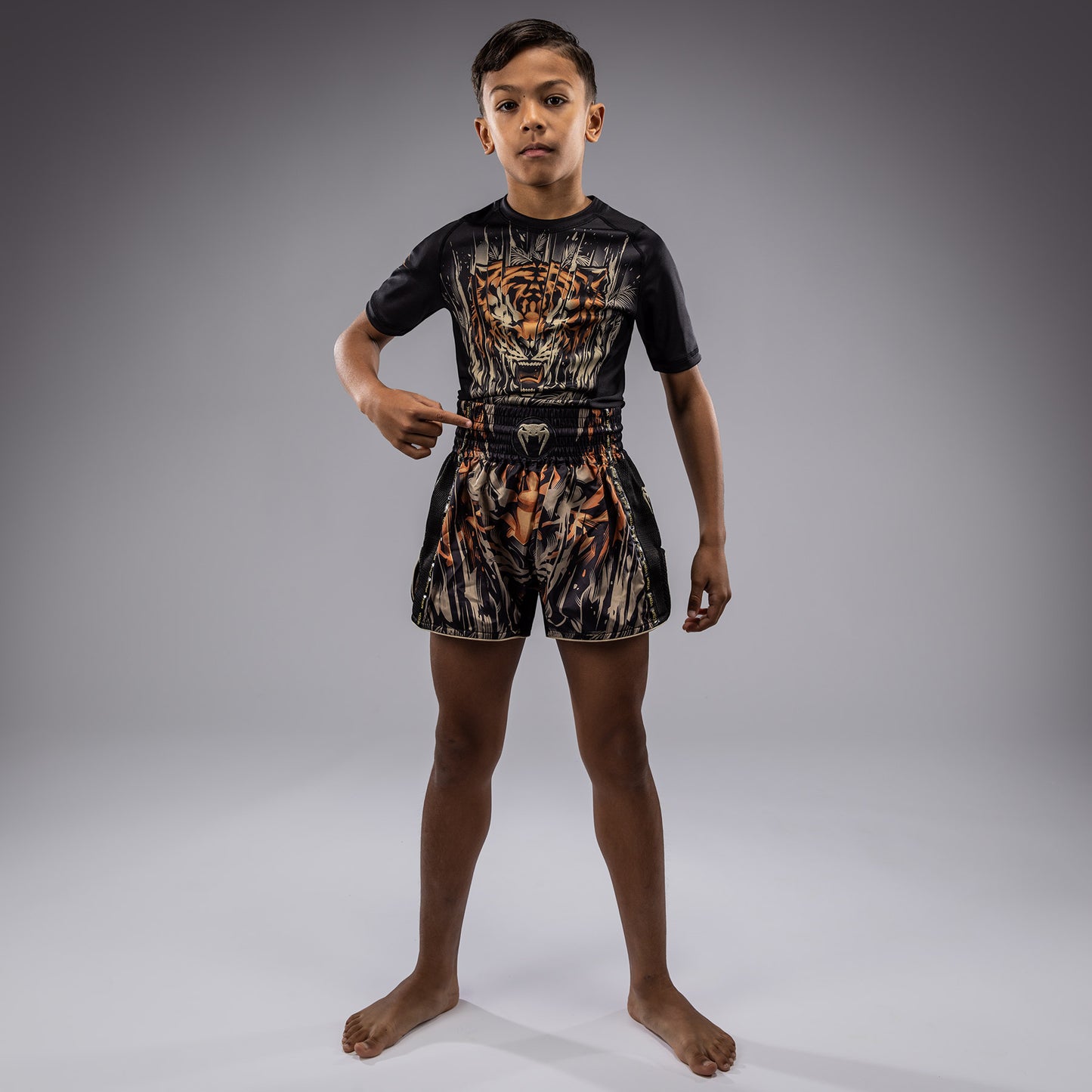 Venum Tiger Kids Muay Thai Shorts - Black/Neon Orange