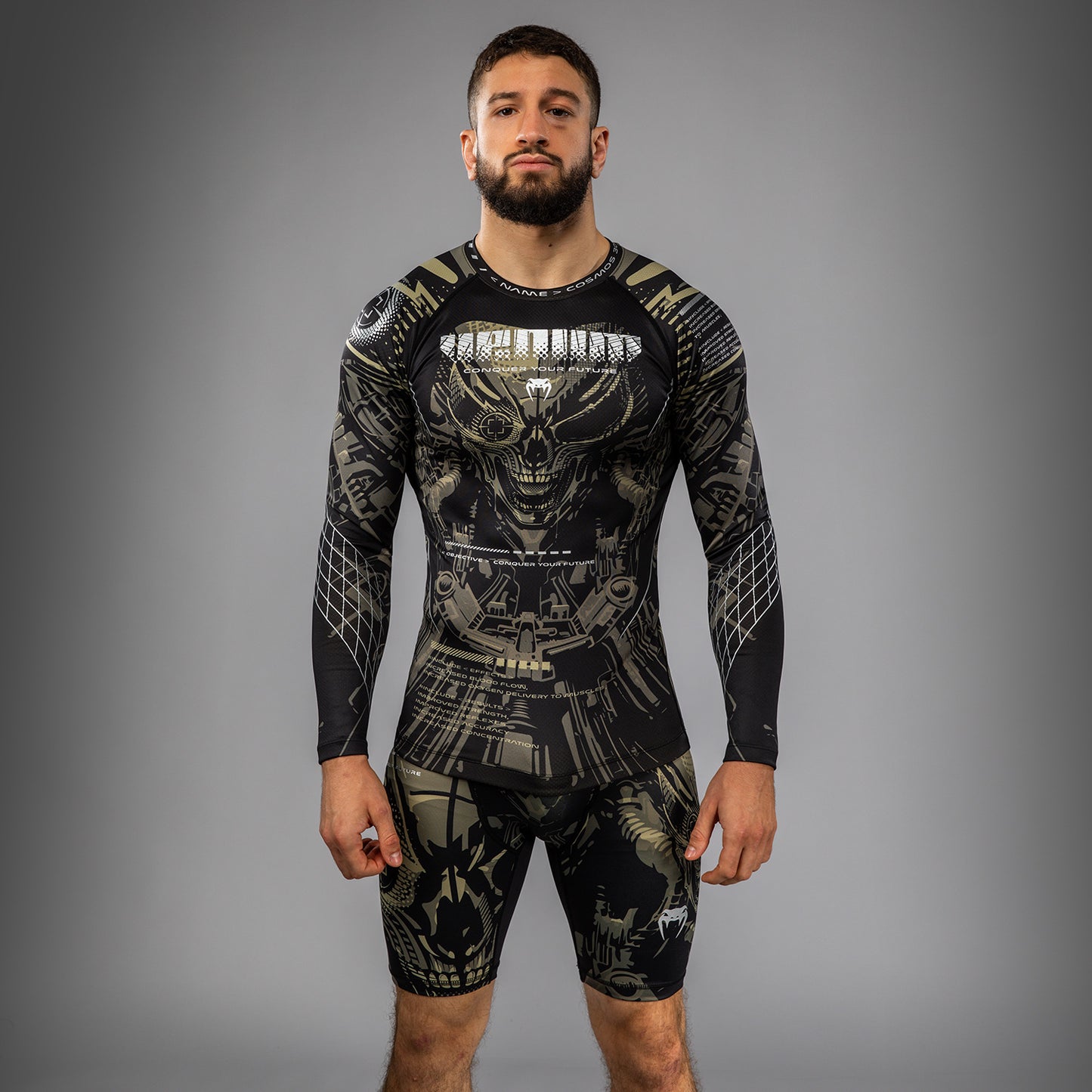 Venum Invader Long Sleeve Rashguard - Black/Sand