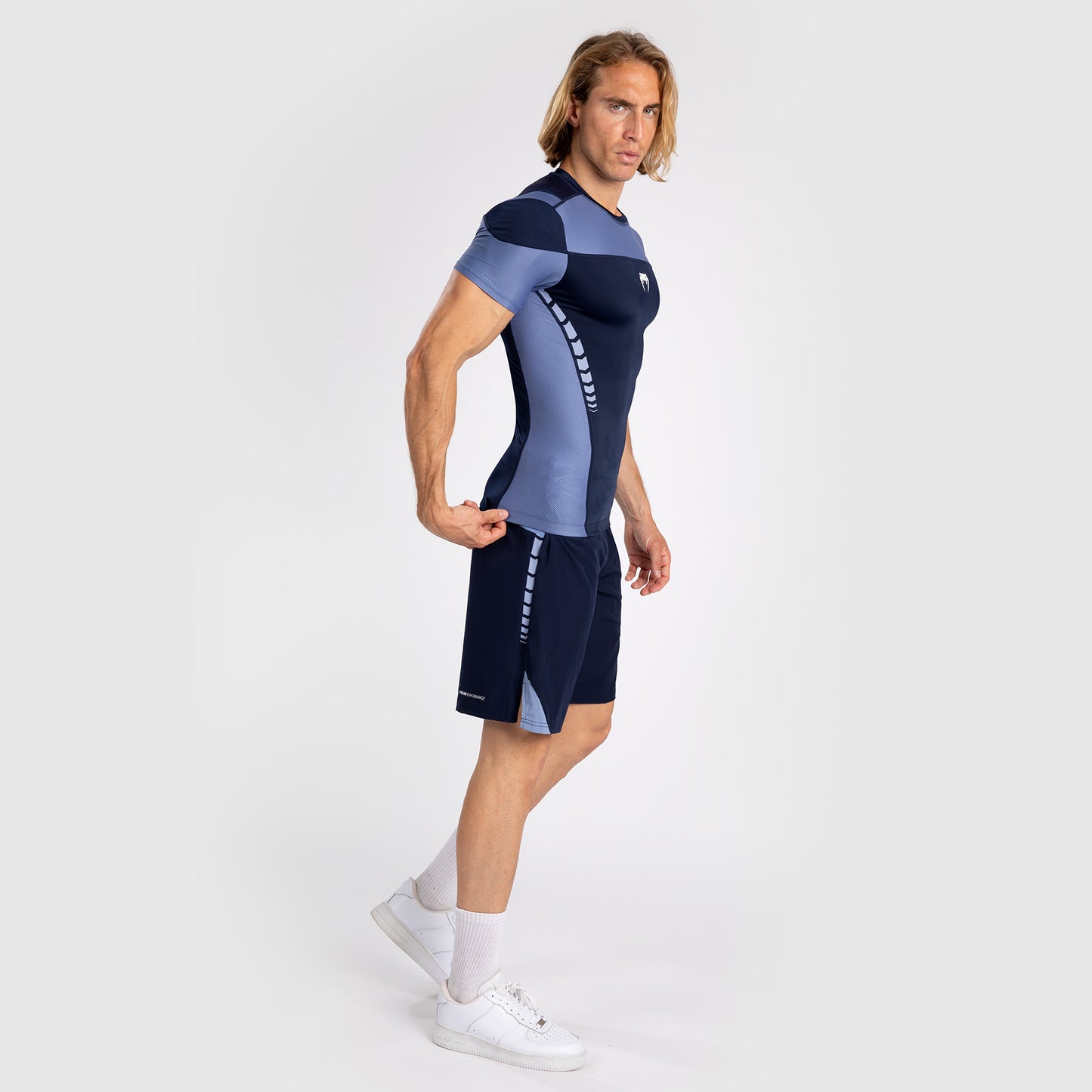 Venum Tempest Men's Short Sleeve Rashguard - Navy Blue/Blue