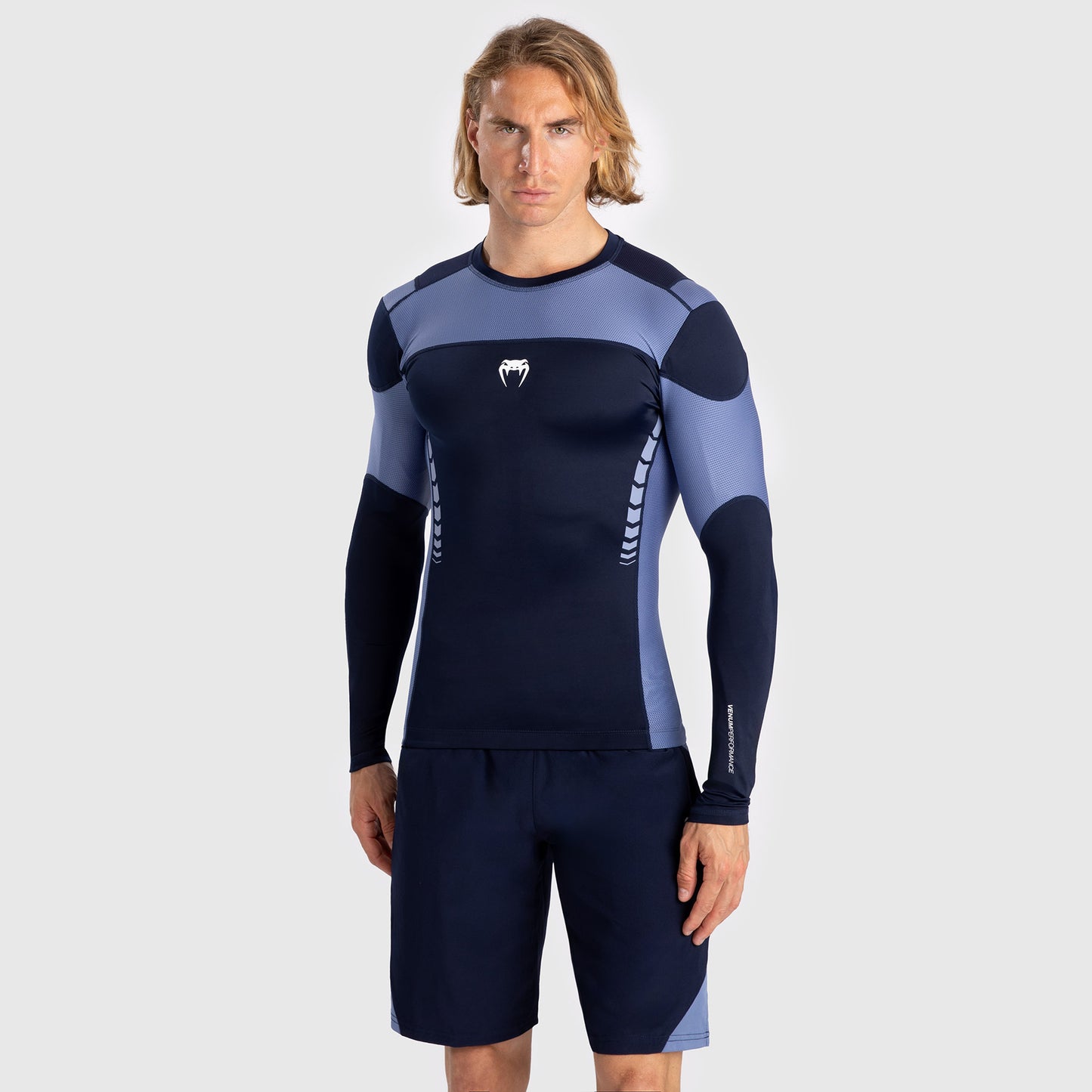 Venum Tempest Men's Long Sleeve Rashguard - Navy Blue/Blue