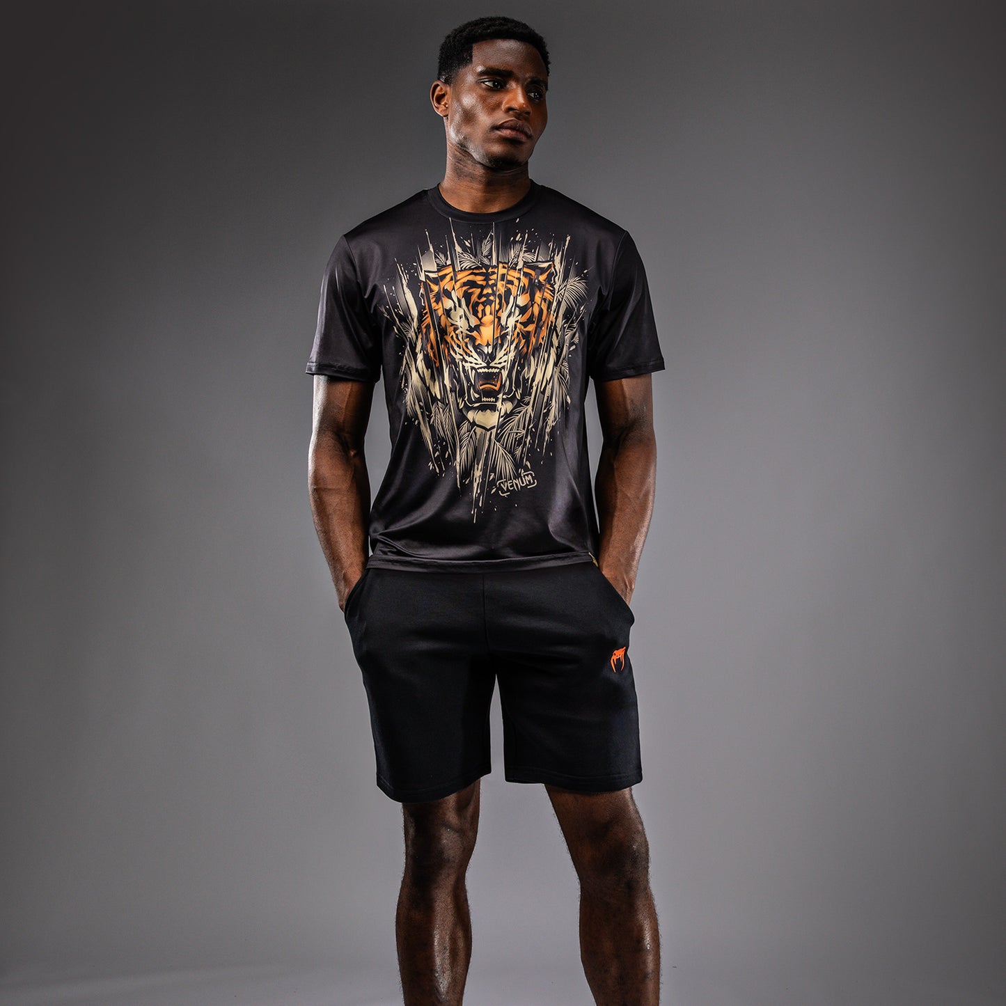 Venum Tiger Men's Dry Tech T-Shirt - Black/Neon Orange