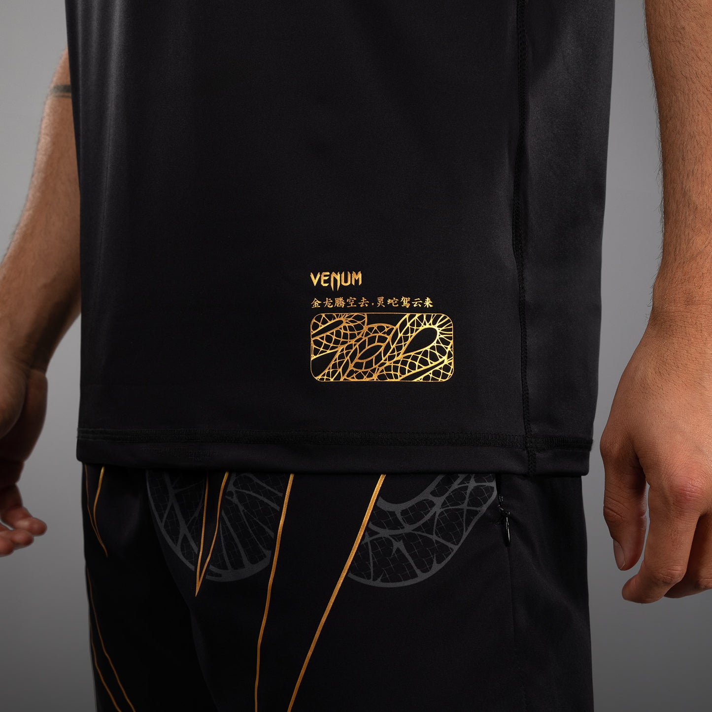 Venum Serpenti Dry Tech T-Shirt - Black/Silver/Gold