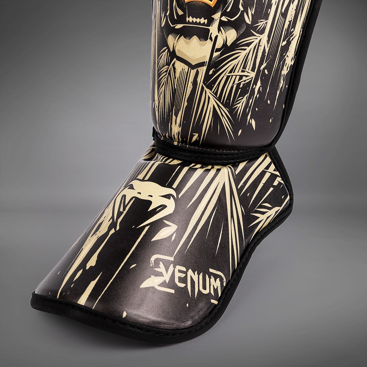 Venum Tiger Kids Shin Guards - Black/Neon Orang