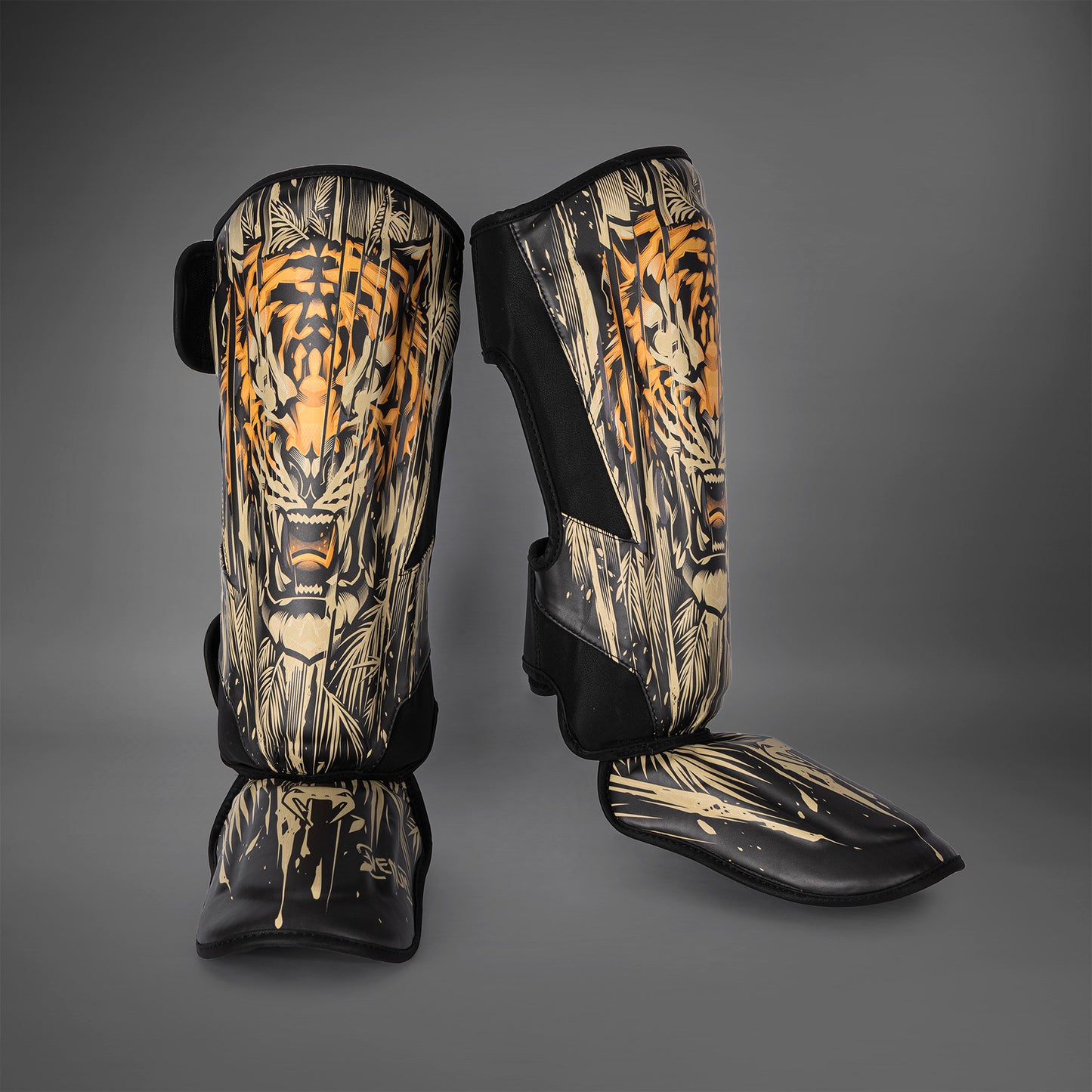 Venum Tiger Shin Guards - Black/Neon Orange