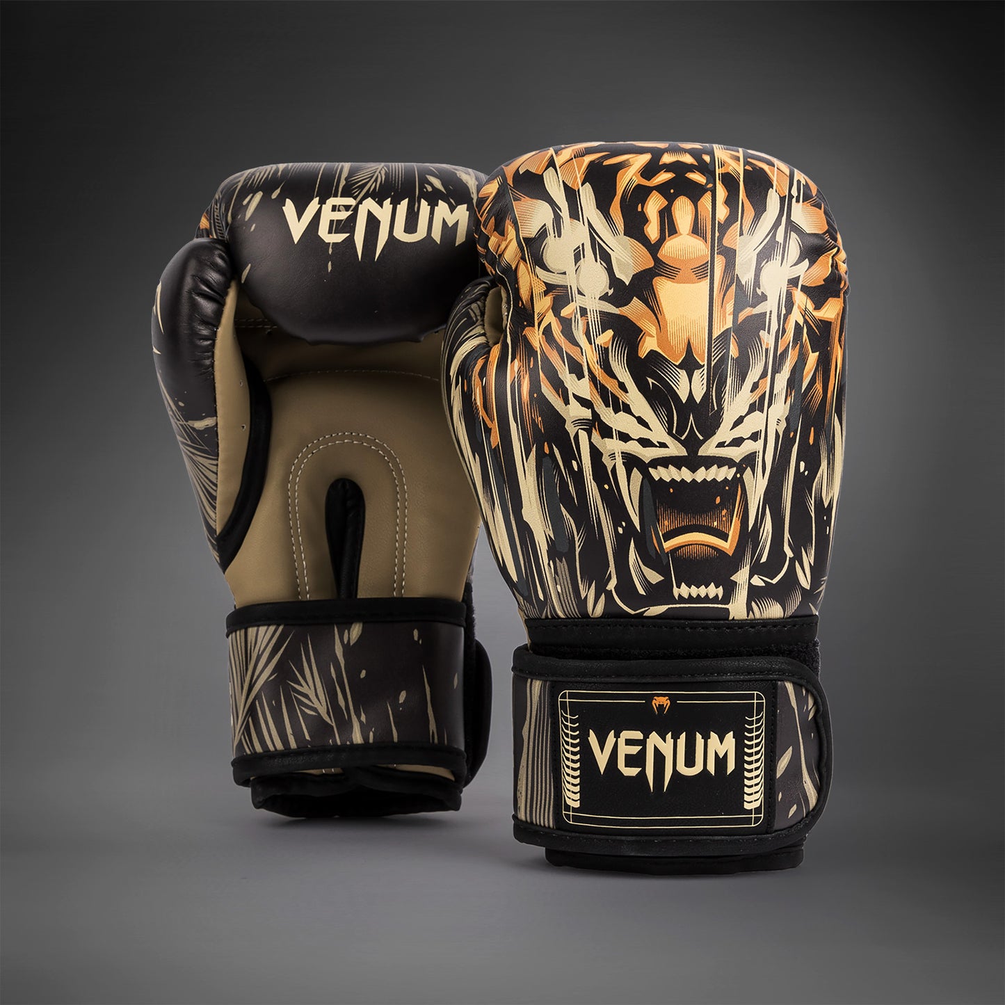 Venum Tiger Kids Boxing Gloves - Black/Neon Orange