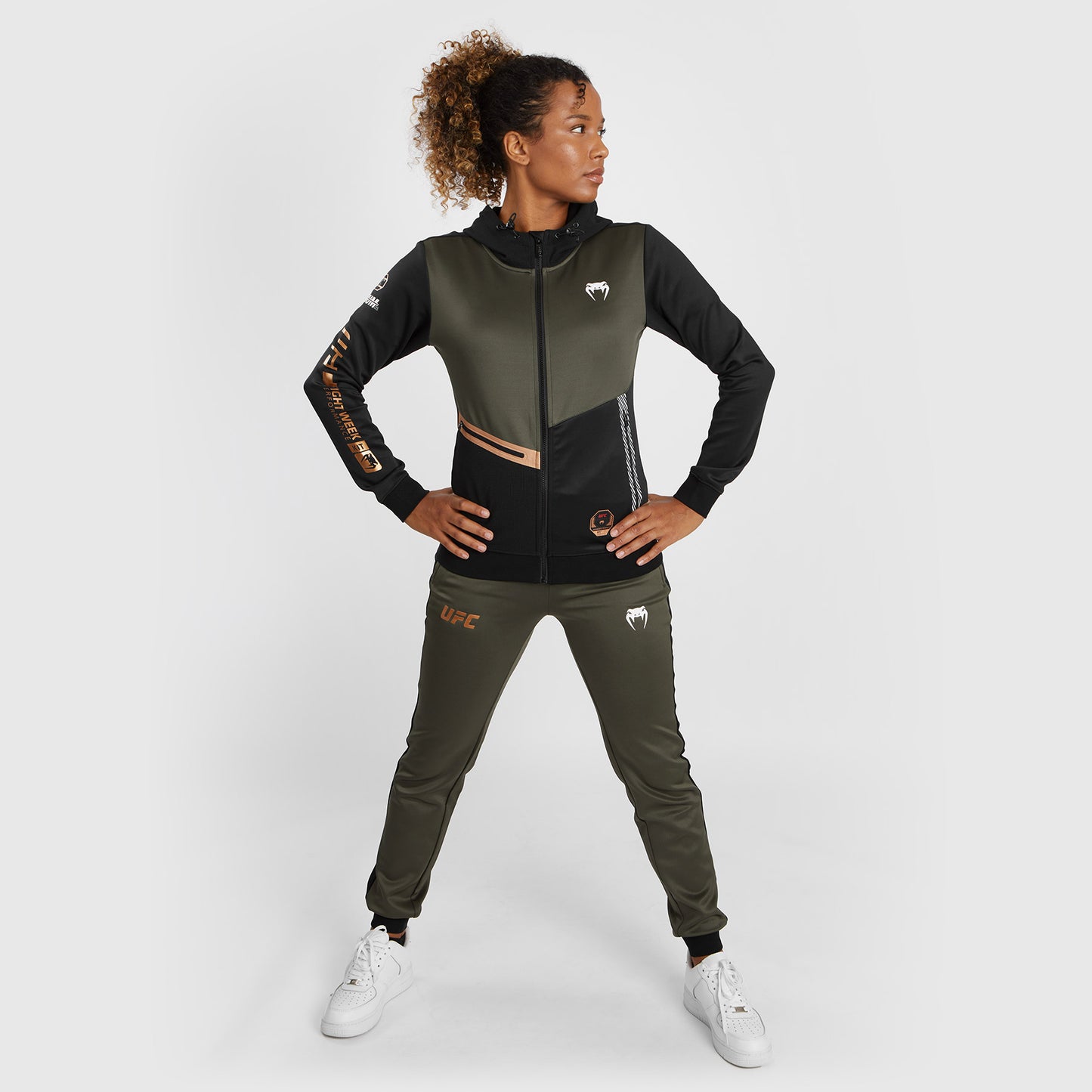 UFC Adrenaline by Venum Fight Week Women’s Zip Hoodie - Khaki/Bronze