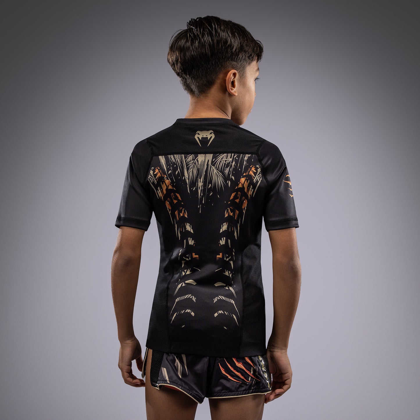 Venum Tiger Kids Short Sleeve Rashguard - Black/Neon Orange