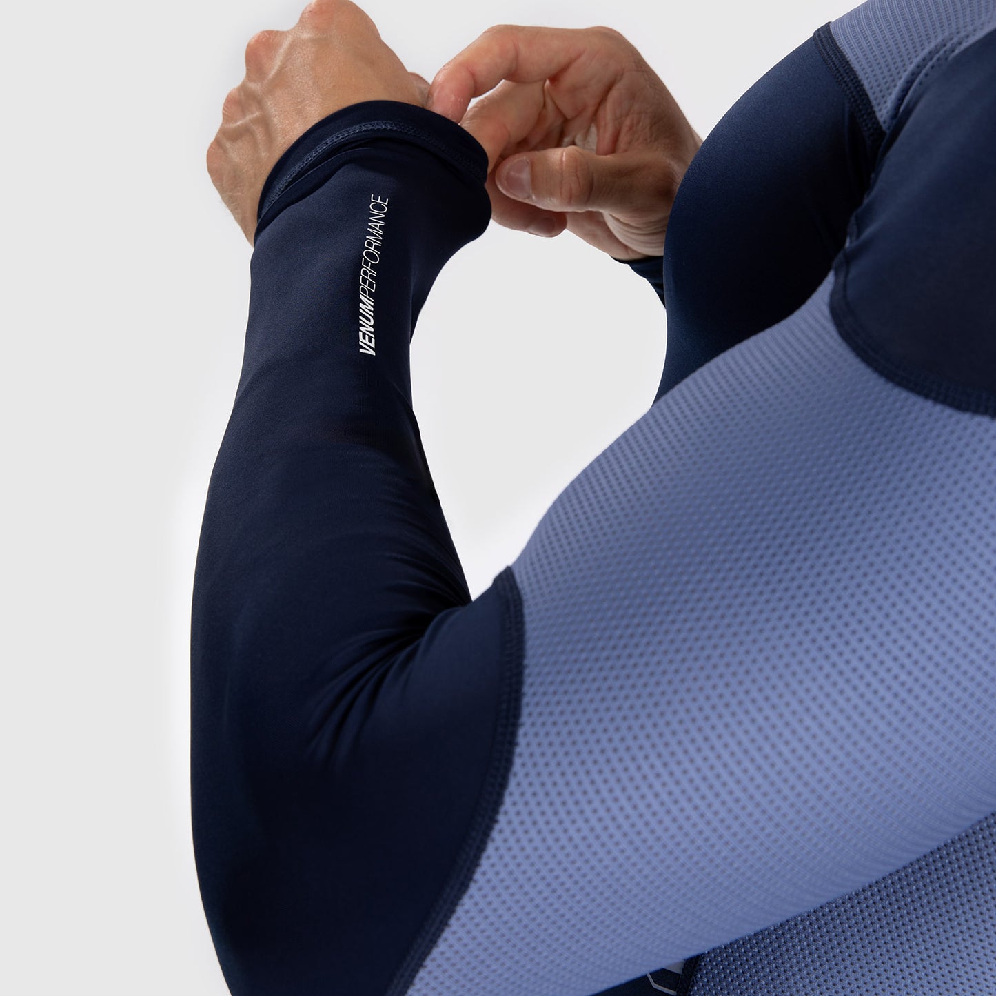 Venum Tempest Men's Long Sleeve Rashguard - Navy Blue/Blue