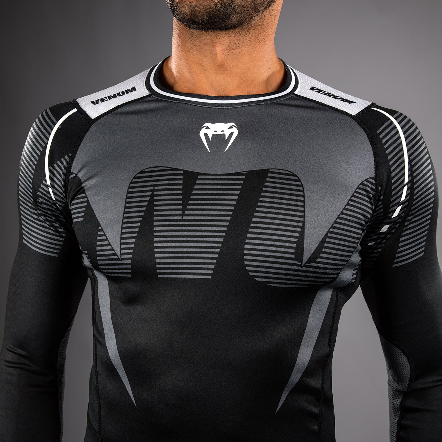 Venum Adrenaline Long Sleeve Rashguard - Black/Silver Grey