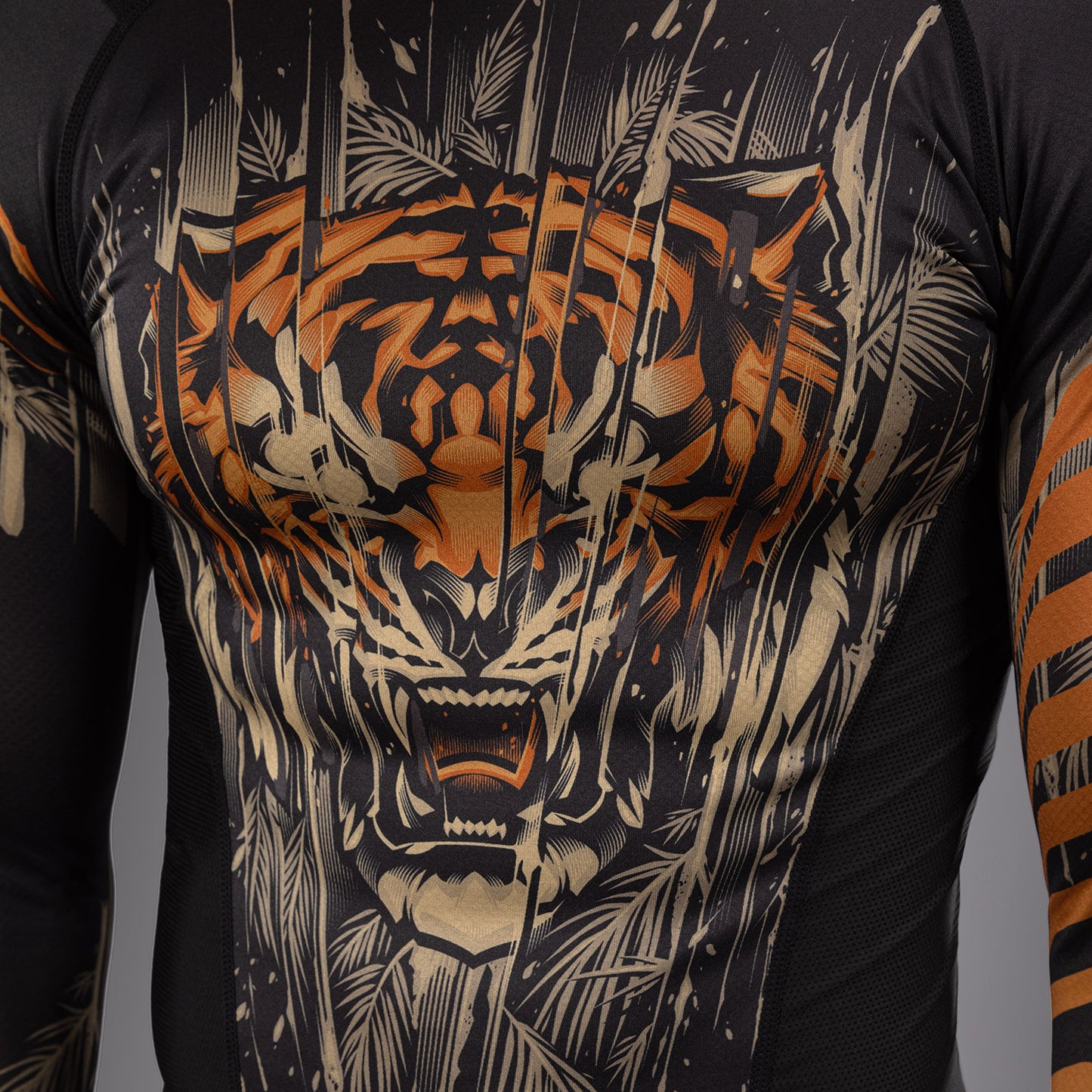 Venum Tiger Men's Long Sleeve Rashguard - Black/Neon Orange
