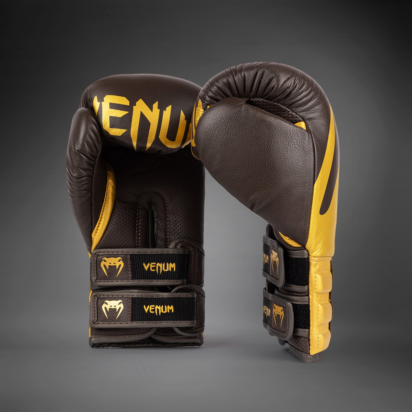 Venum Reverso Boxing Gloves - Chocolate / Gold - Venum Asia