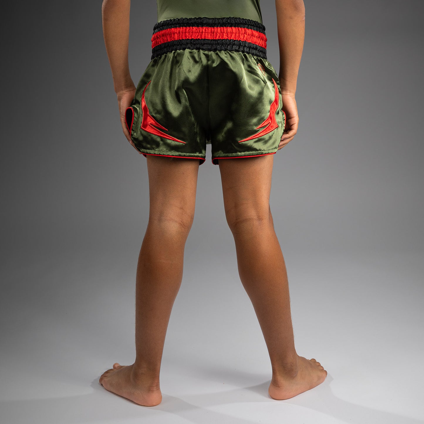 Venum Inferno Kids Muay Thai Shorts - Army Green/Orange