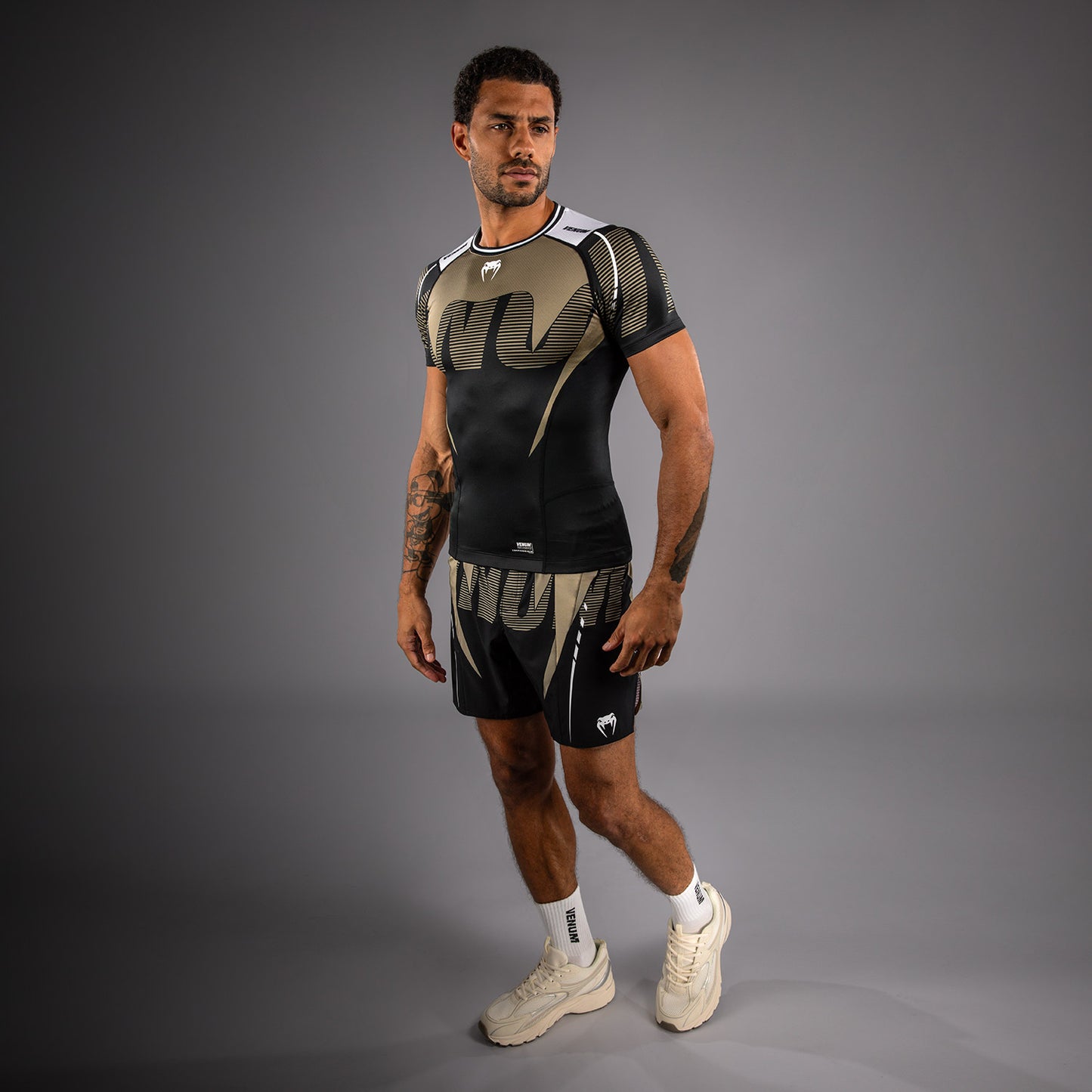 Venum Adrenaline Short Sleeve Rashguard - Black/Sand