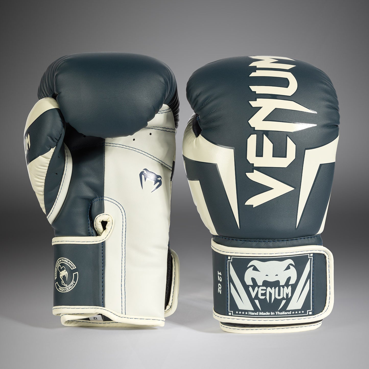 Venum Elite Boxing Gloves - White/Navy Blue