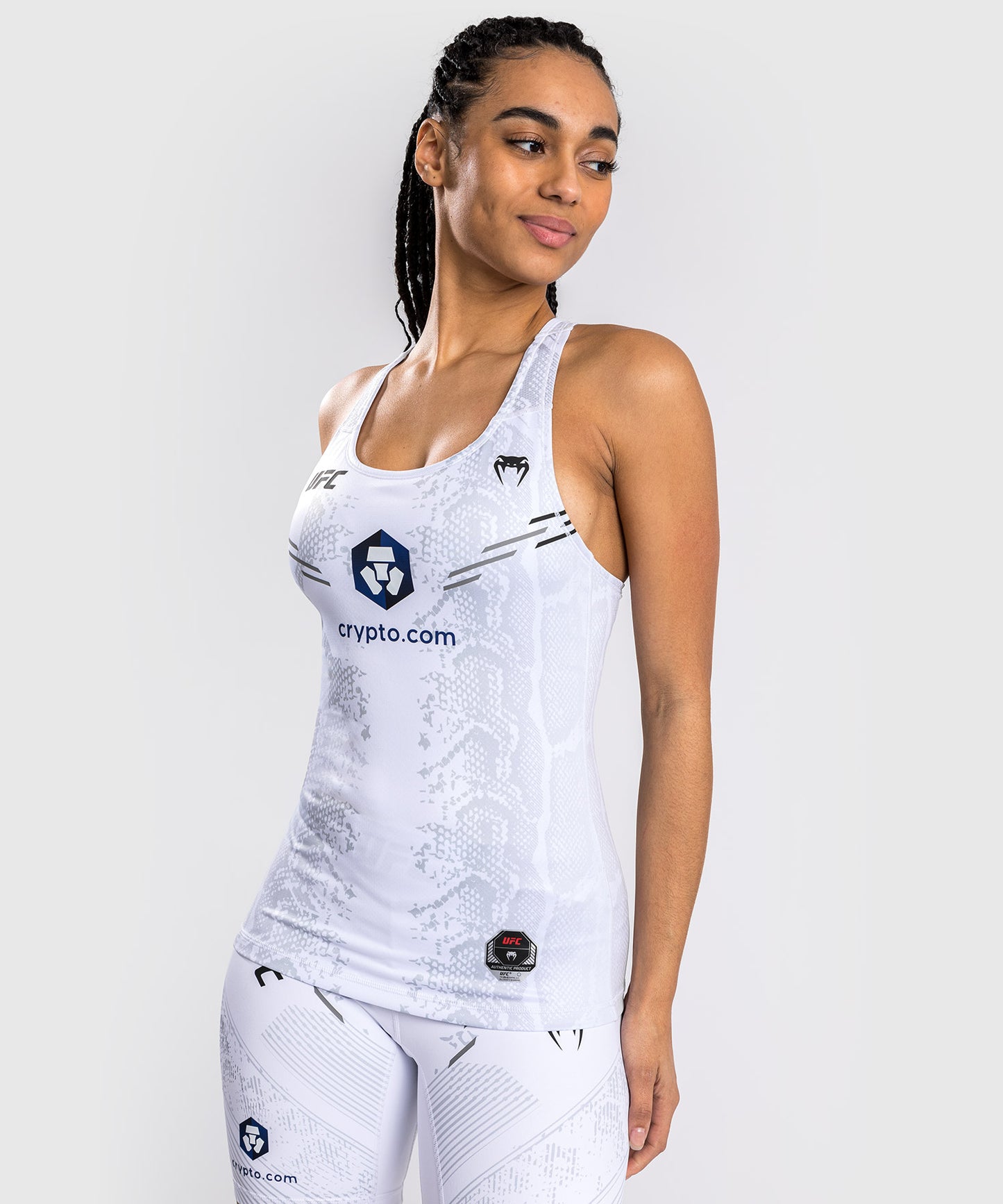 UFC Adrenaline by Venum Authentic Fight Night Women’s Fitted Tank with Shelf Bra - White