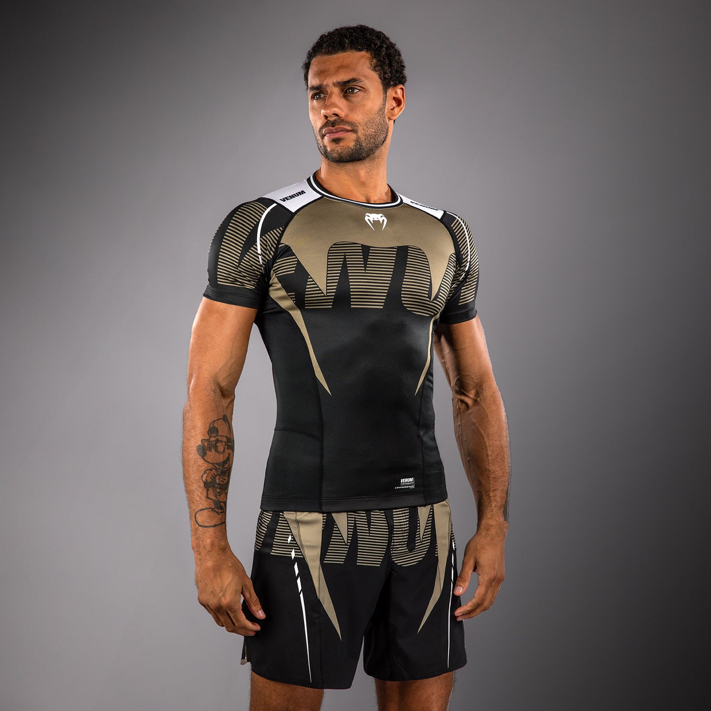 Venum Adrenaline Short Sleeve Rashguard - Black/Sand