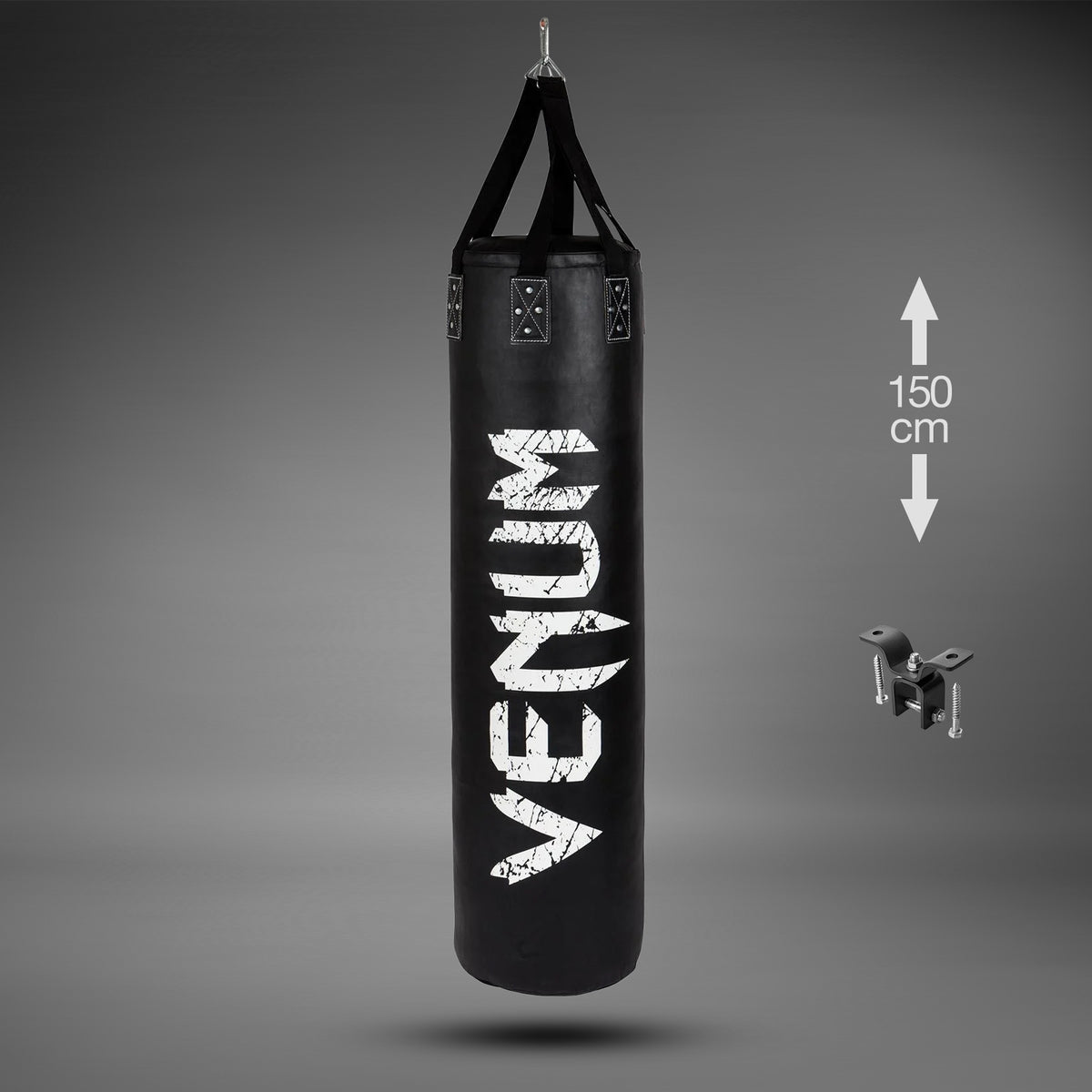 Venum Challenger Heavy bag + Ceiling Hook - Black/White - Filled - 150cm