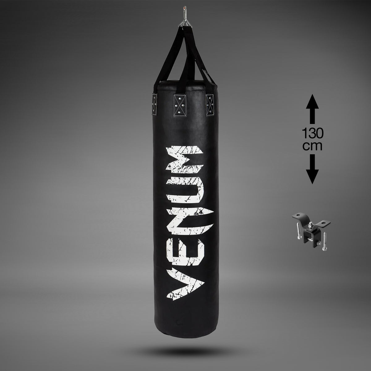 Venum Challenger Heavy bag + Ceiling Hook - Black/White - Filled - 130cm