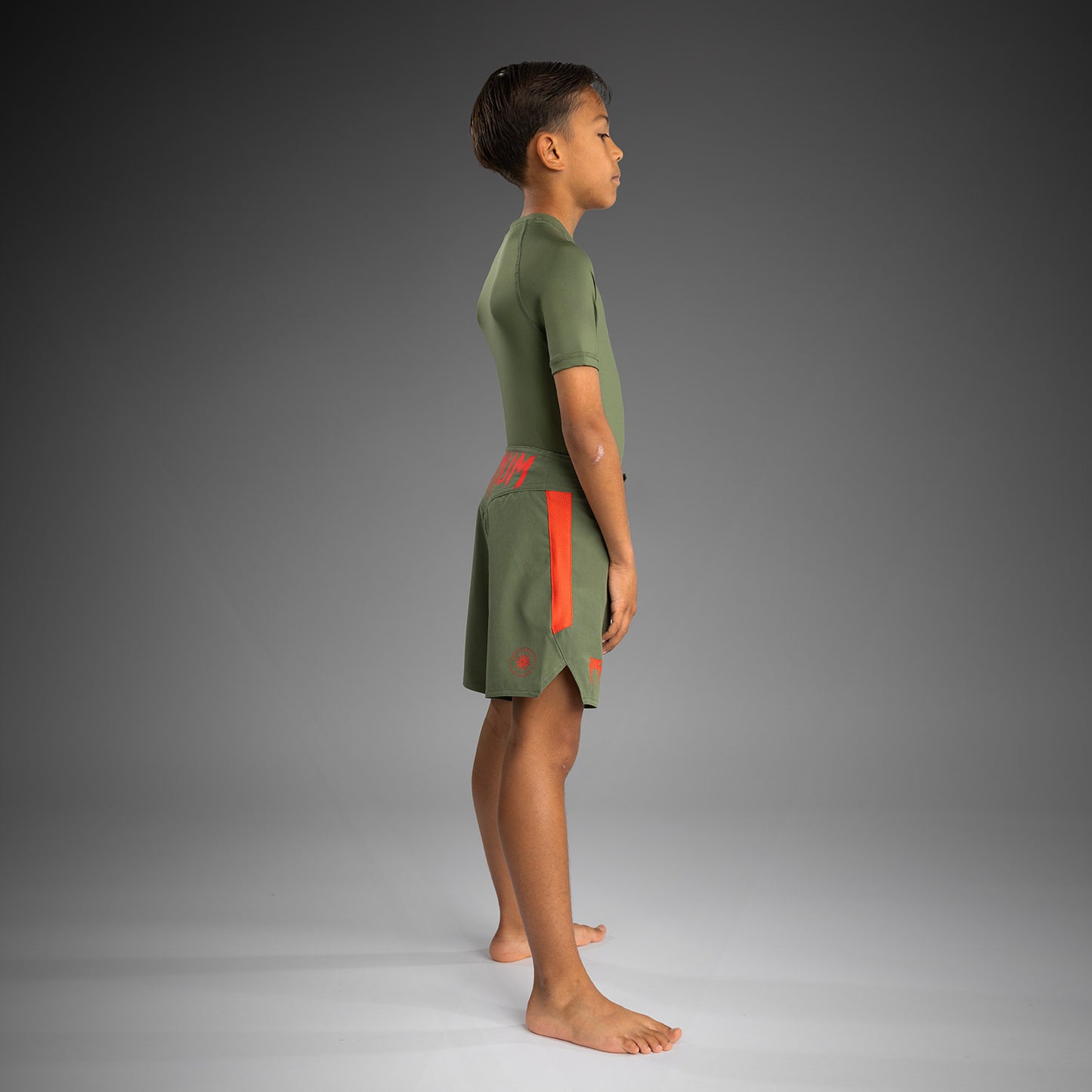Venum Light Kids Fightshorts - Army Green/Orange