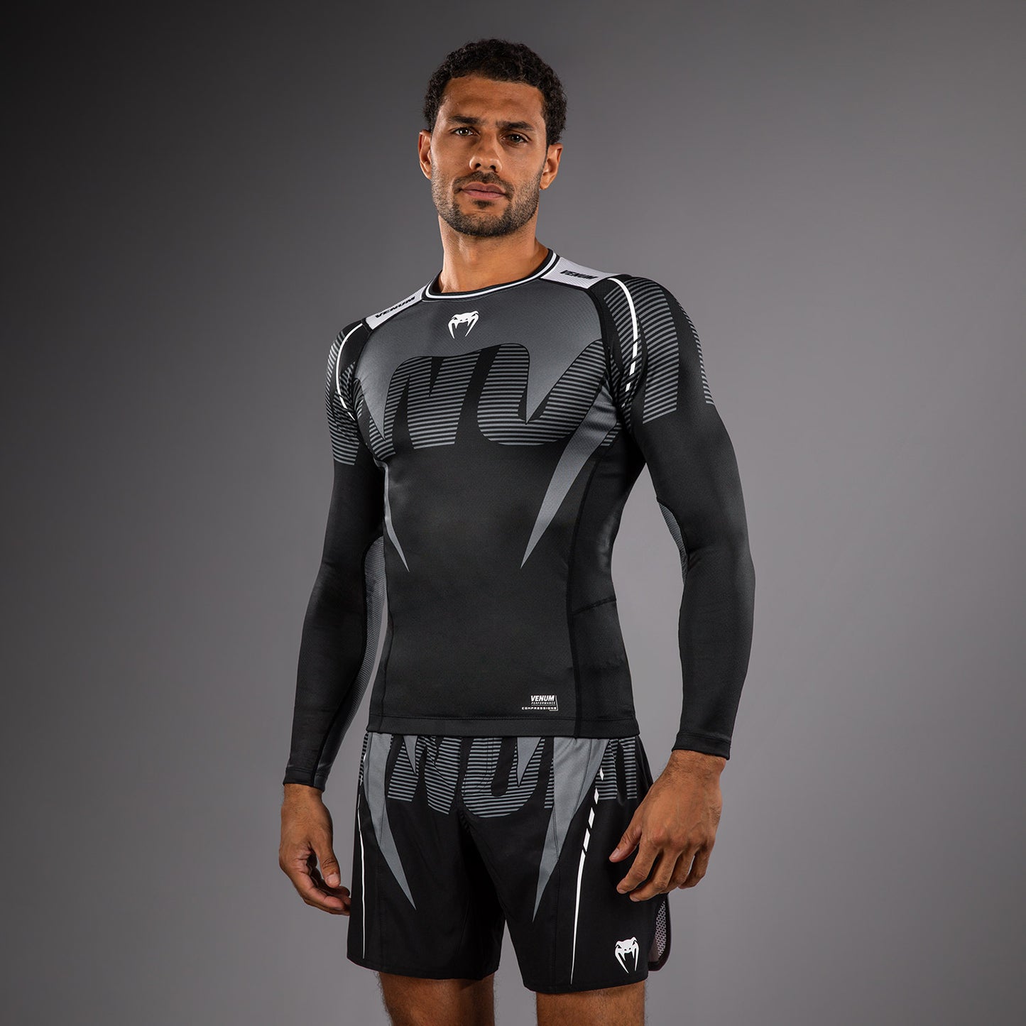 Venum Adrenaline Long Sleeve Rashguard - Black/Silver Grey