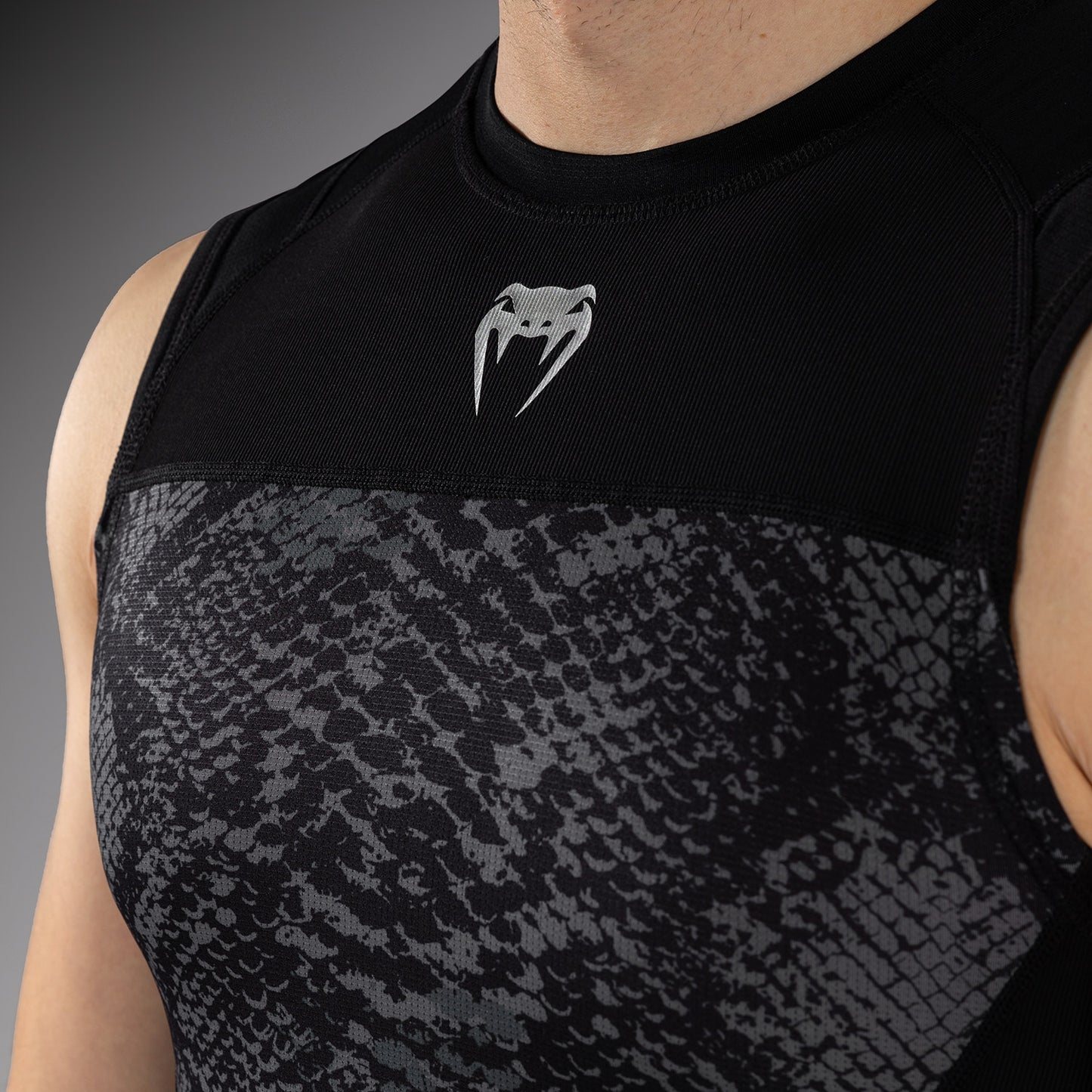 Venum G-Fit Scales Sleeveless Rashguard - Black/ Charcoal Grey