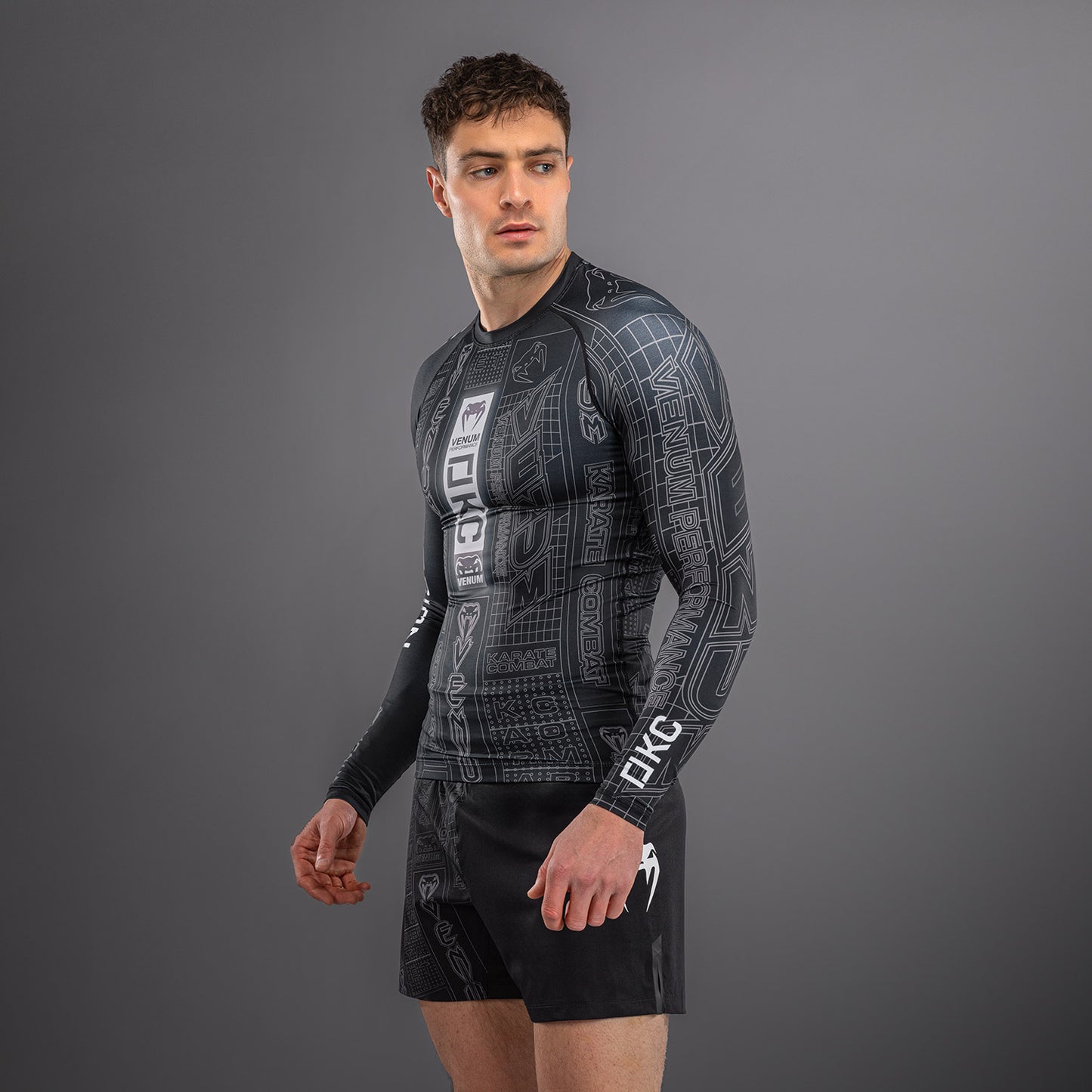 Karate Combat by Venum Long Sleeve Rashguard - Black/Grey