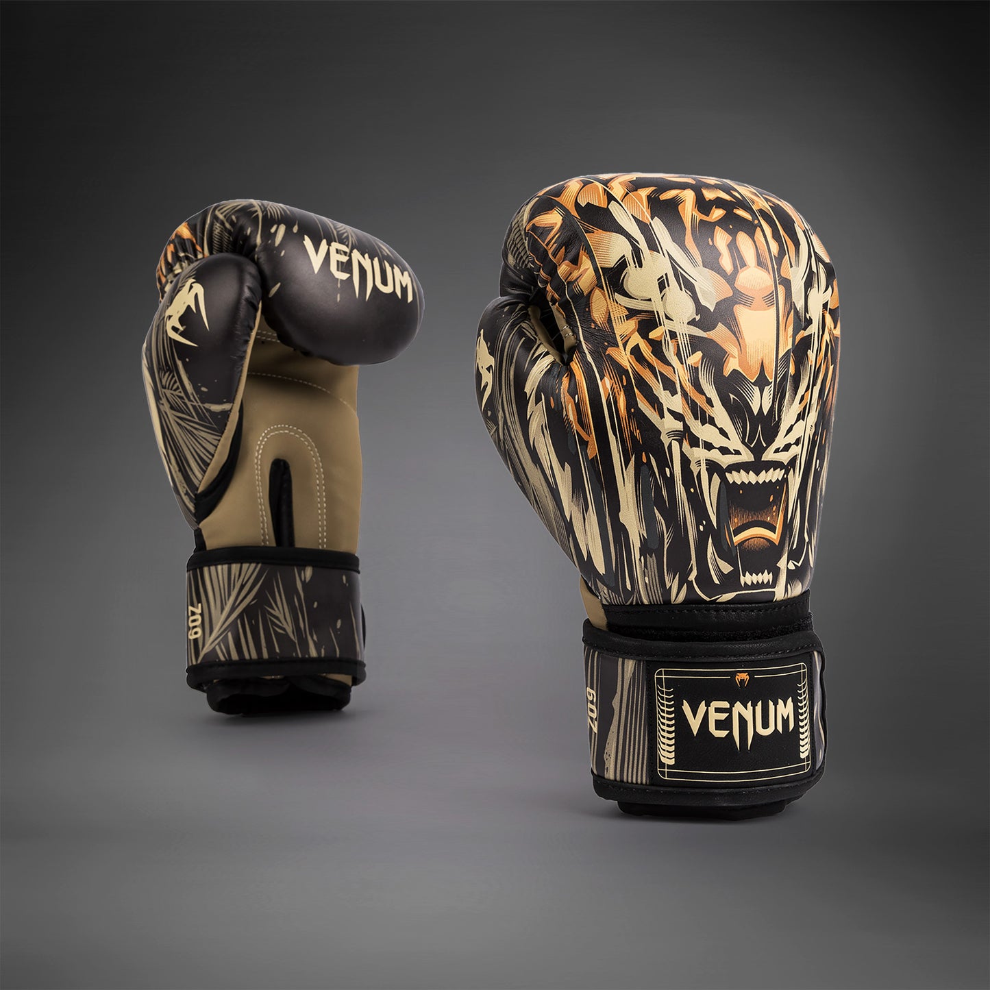 Venum Tiger Kids Boxing Gloves - Black/Neon Orange