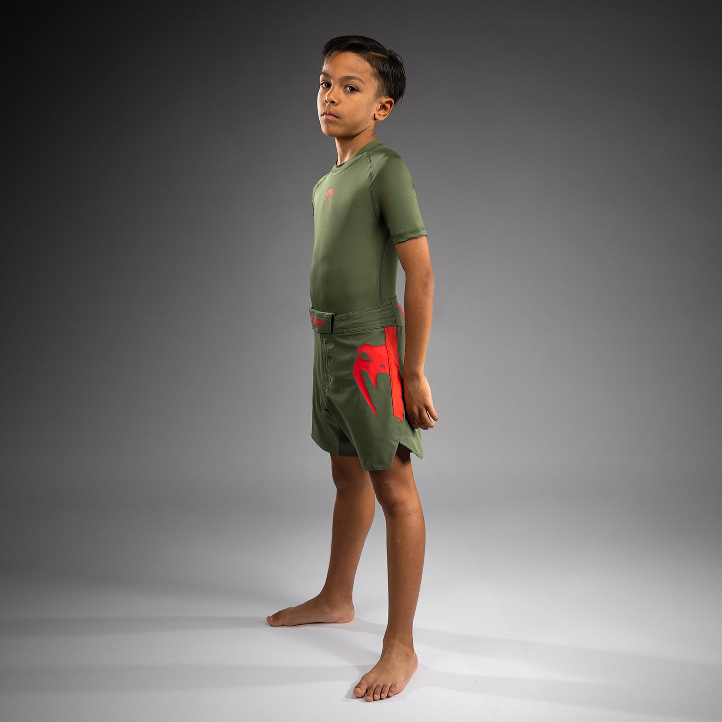 Venum Light Kids Fightshorts - Army Green/Orange