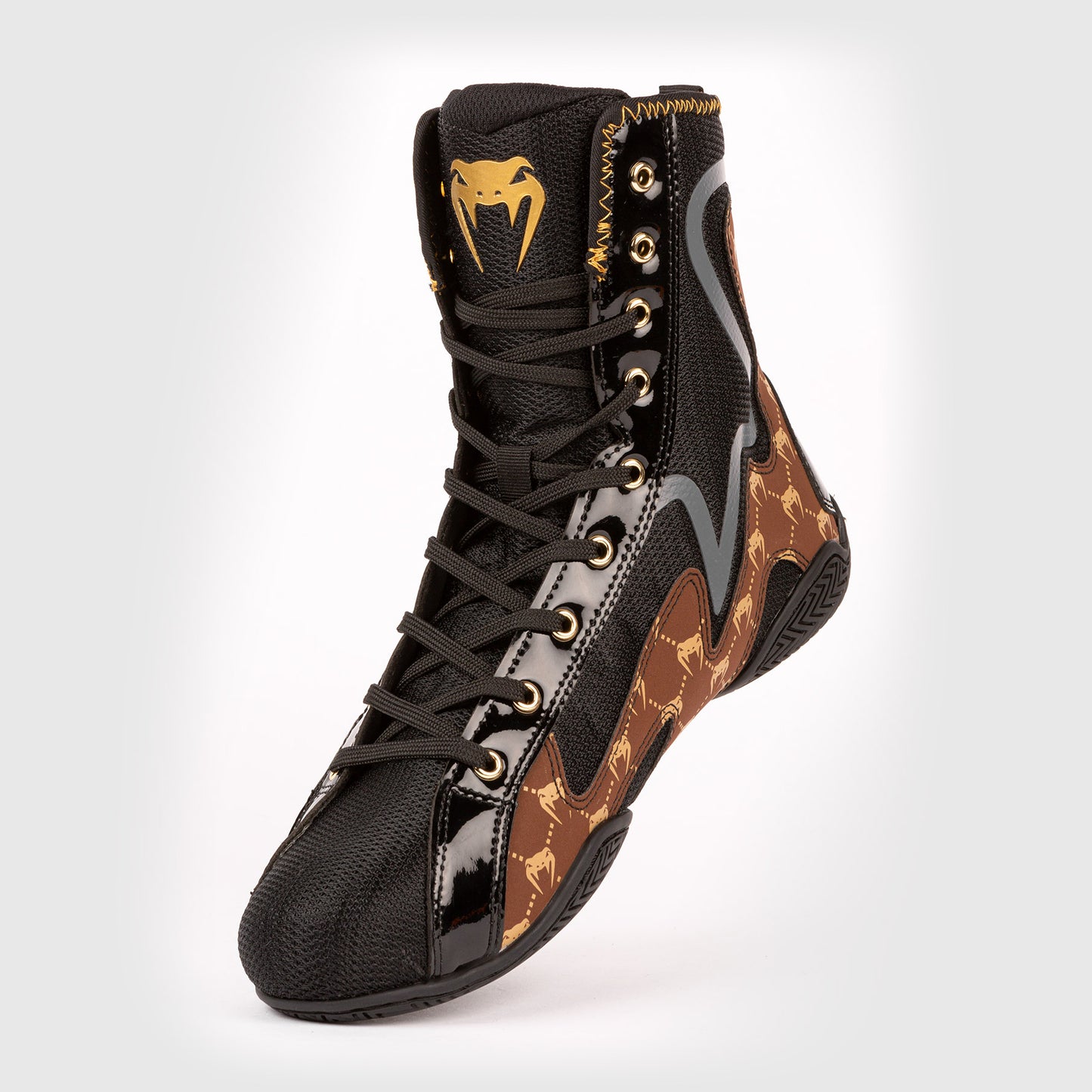 Venum Elite Evo Monogram Boxing Shoes – Black/Brown