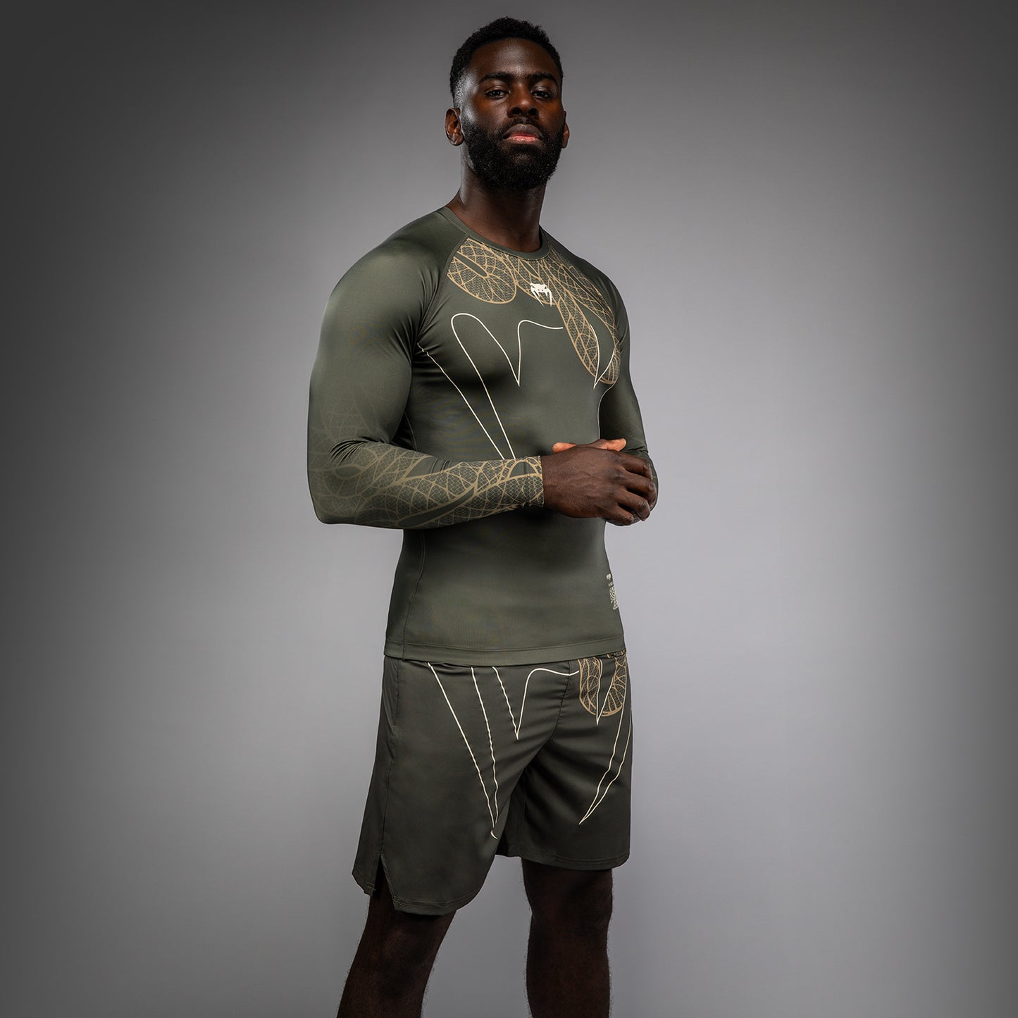 Venum Serpenti Long Sleeve Rashguard - Khaki/Bronze/Ivory