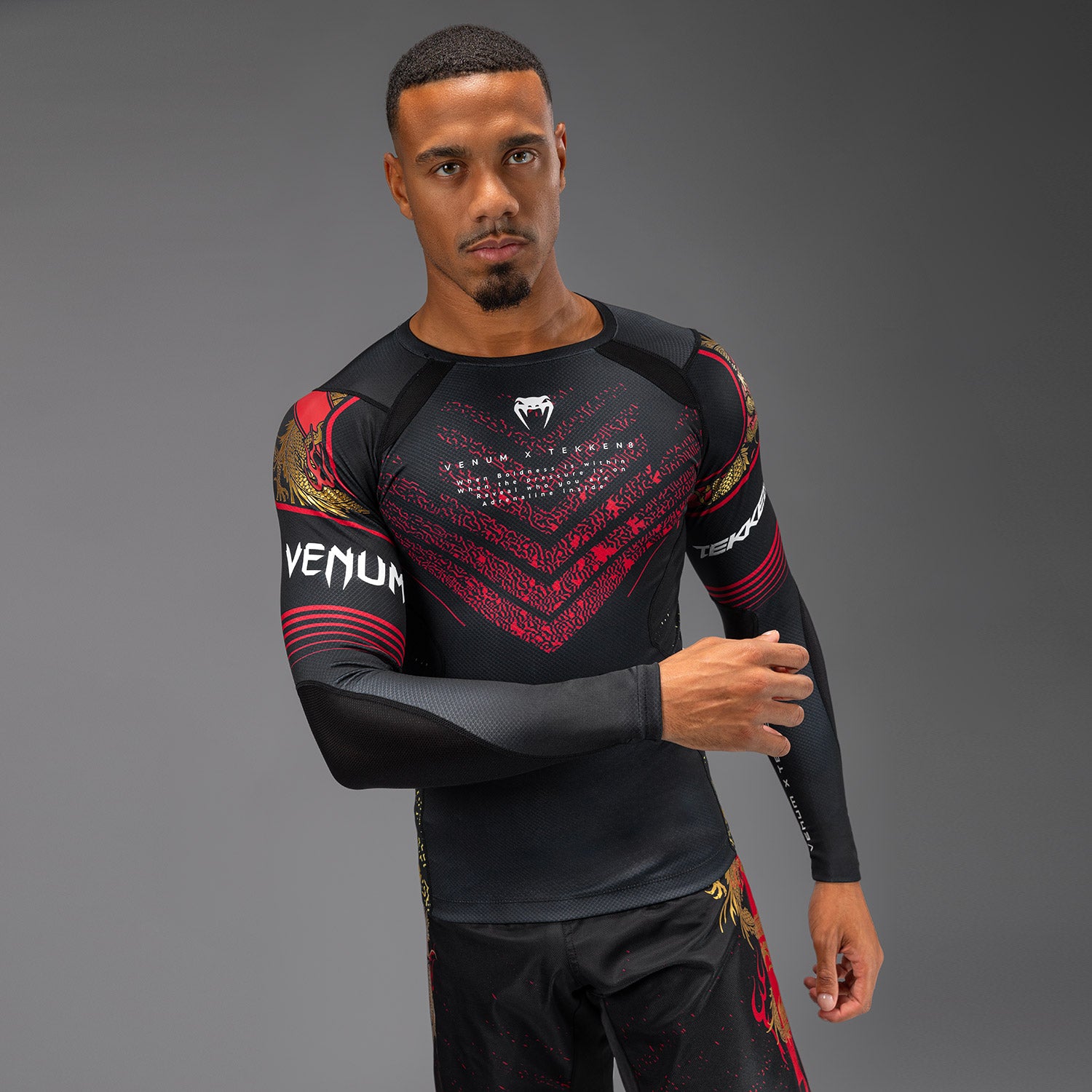 Venum x TEKKEN 8 - Marshall Law Rashguard - Black/Red/Gold - Venum