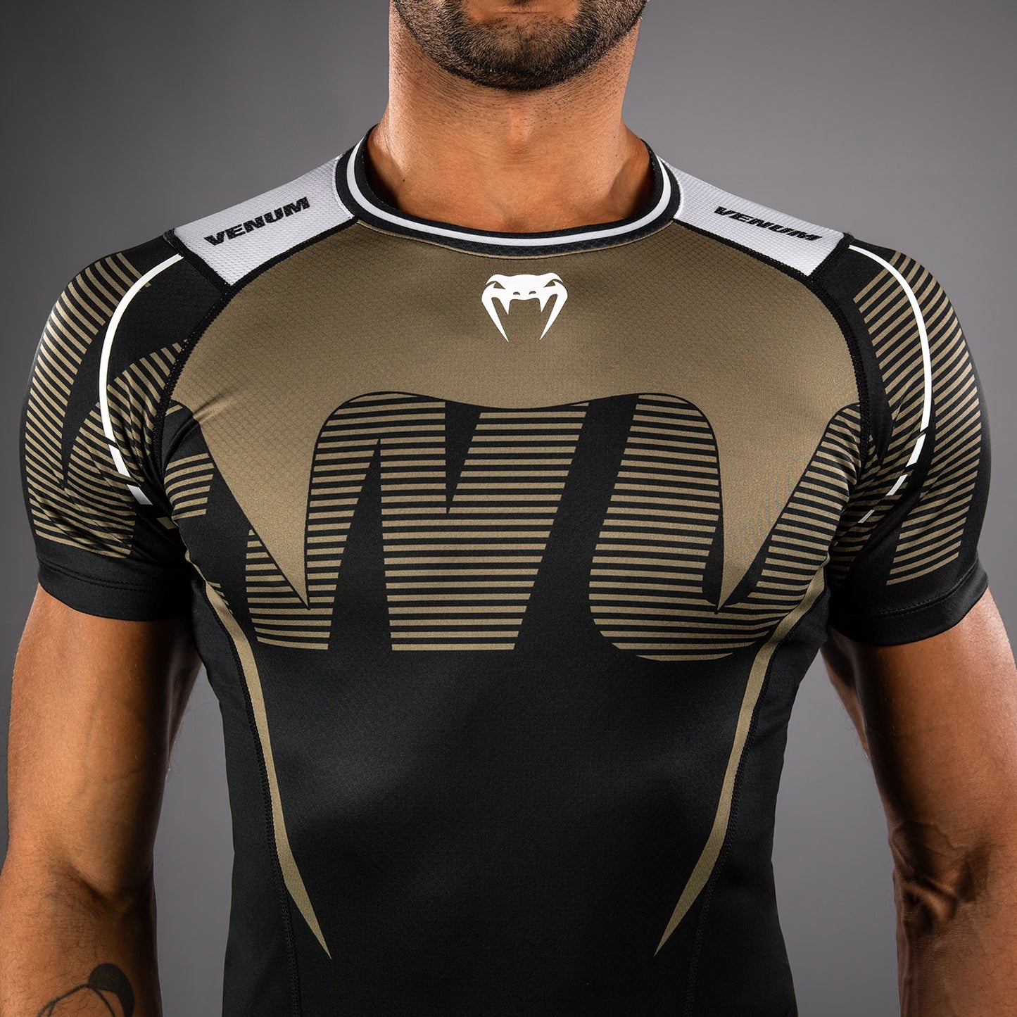 Venum Adrenaline Short Sleeve Rashguard - Black/Sand