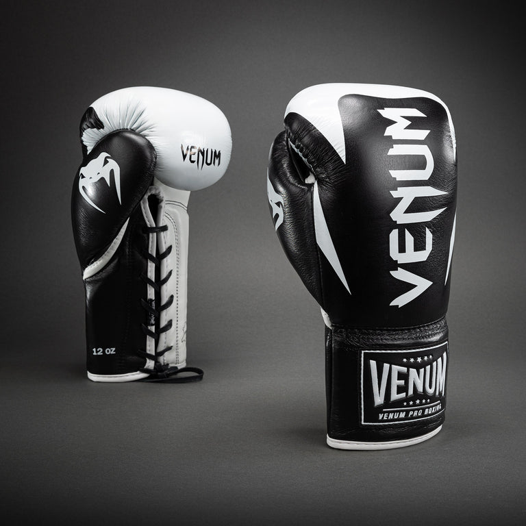 Venum Hammer Pro Boxing Gloves with Laces - Black/White - Venum Asia