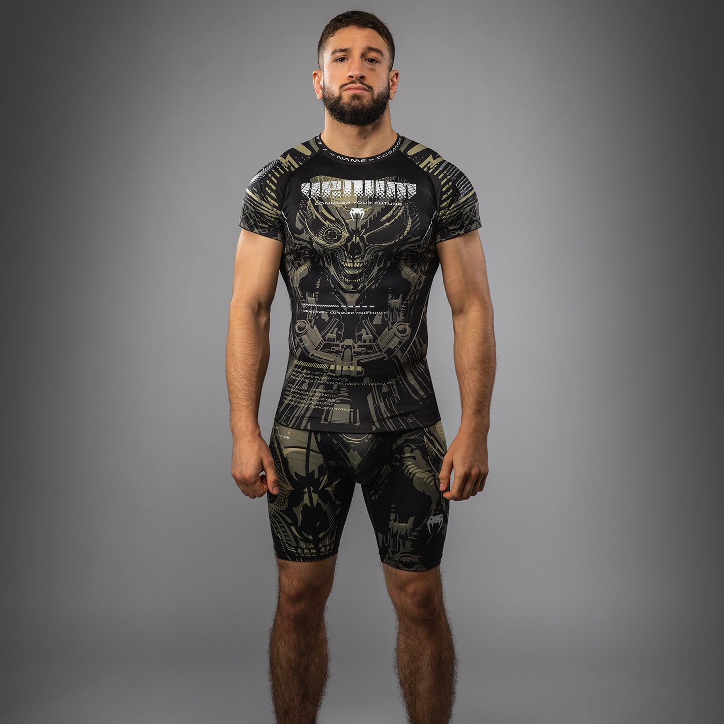 Venum Invader Short Sleeve Rashguard - Black/Sand