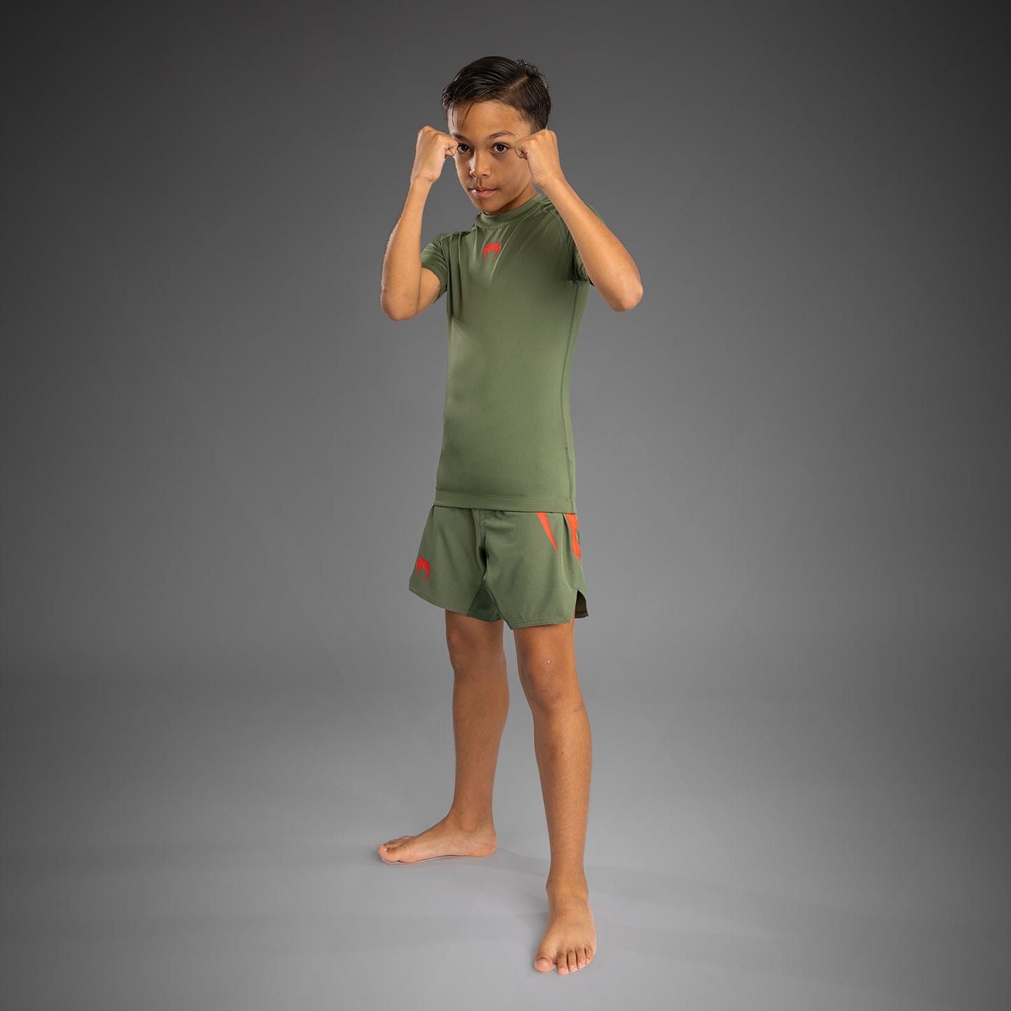 Venum Contender Kids Rashguards Short Sleeves - Army Green/Orange