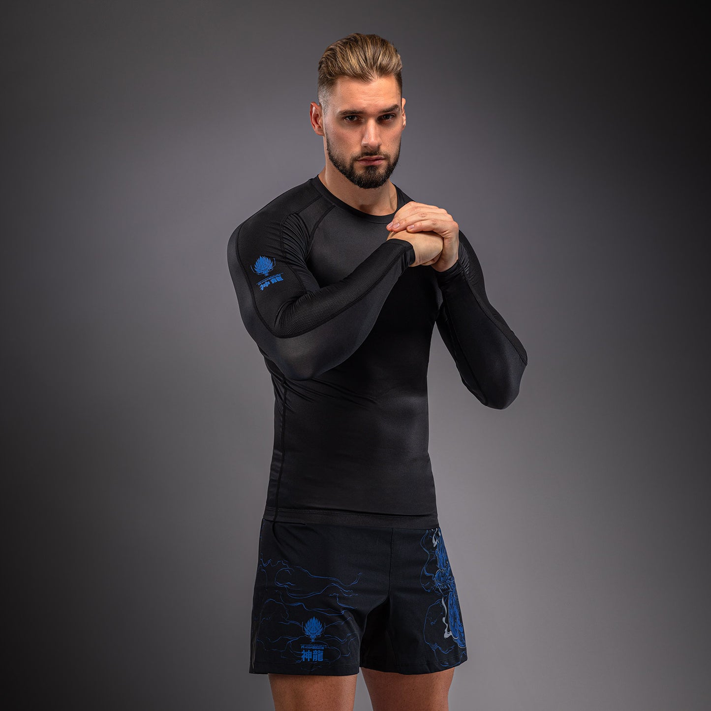 Venum Thunder Dragon Long Sleeve Rashguard - Black/Royal Blue