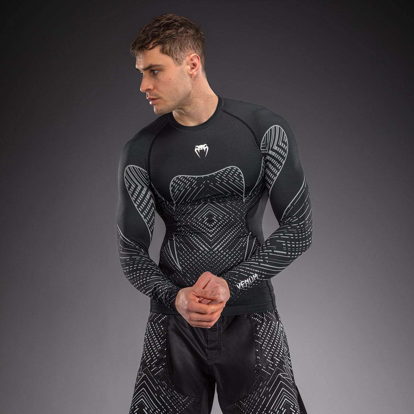 Venum Midnight Fury Long Sleeve Rashguard - Black/Grey/Silver
