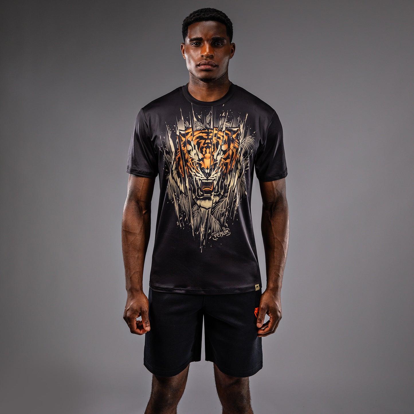 Venum Tiger Men's Dry Tech T-Shirt - Black/Neon Orange