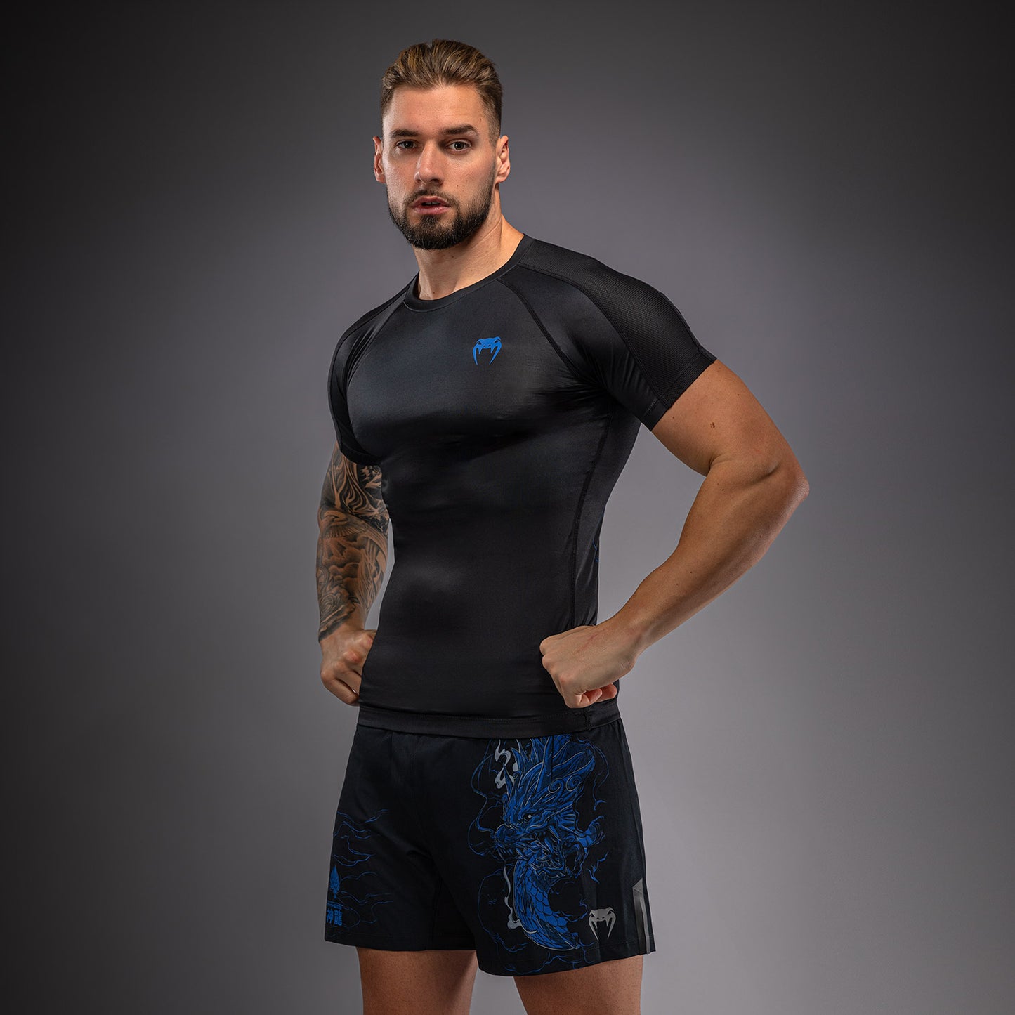 Venum Thunder Dragon Short Sleeves Rashguard - Black/Royal Blue