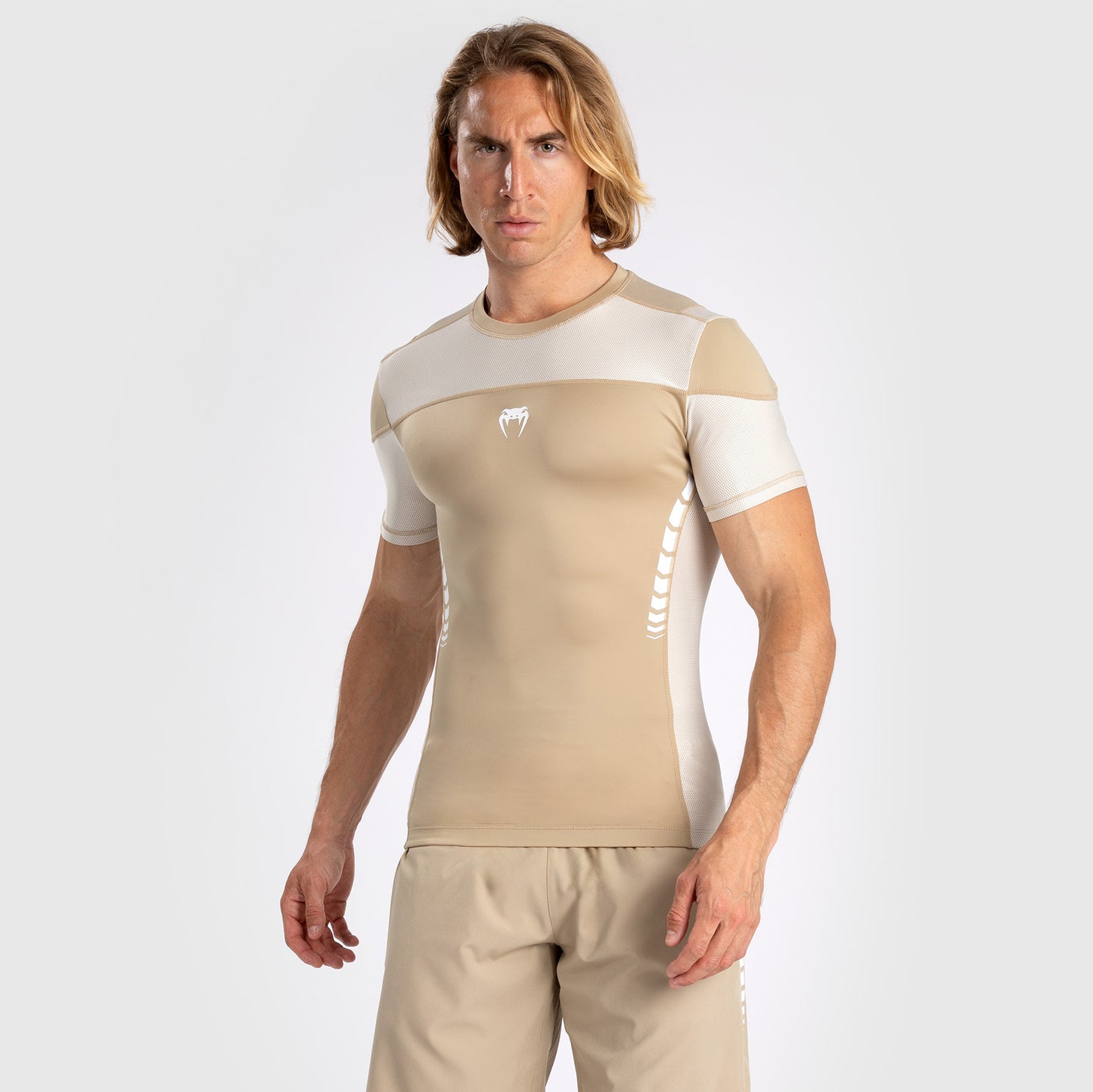 Venum Tempest Men's Short Sleeve Rashguard - Beige/Sand