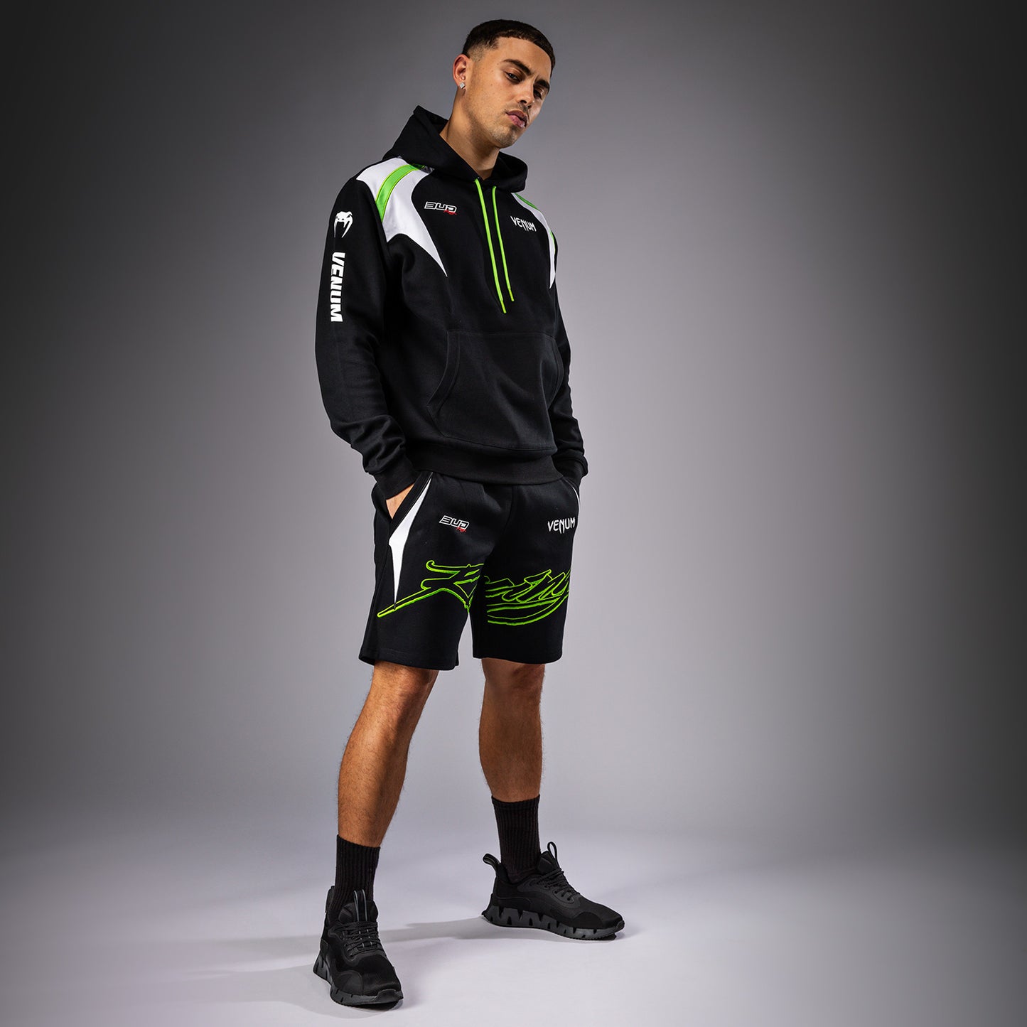 Venum x Bud Racing Men’s Cotton Shorts - Black/White/Lime Green