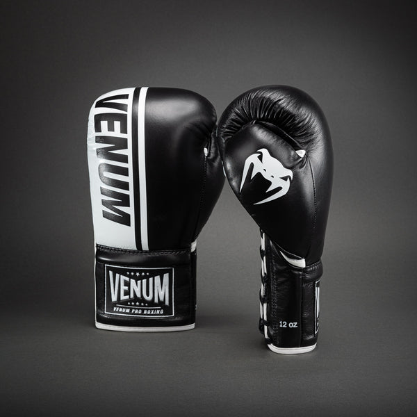 Venum Shield Pro Boxing Gloves with Laces - Black/White - Venum Asia