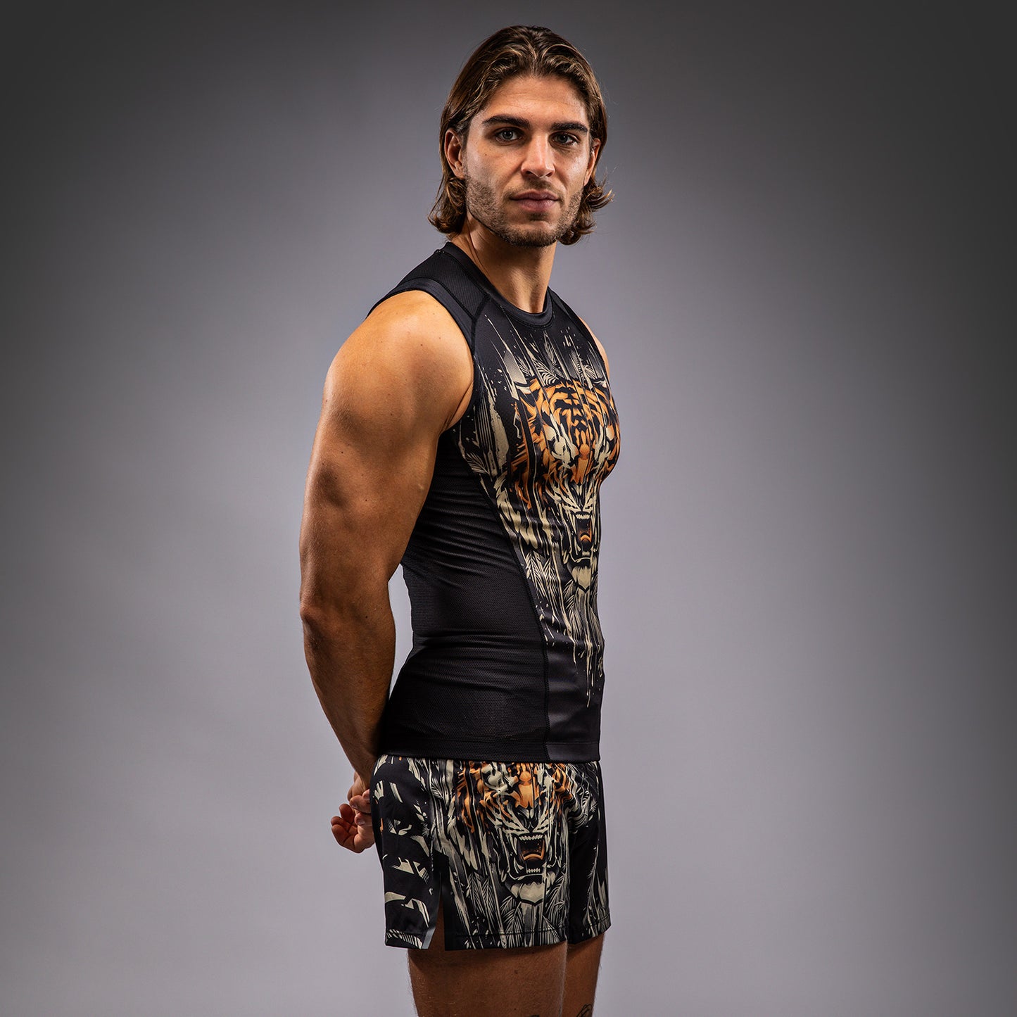 Venum Tiger Men's Sleeveless Rashguard - Black/Neon Orange