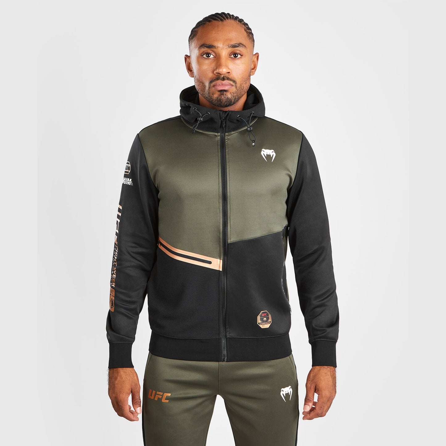 UFC Adrenaline by Venum Fight Week Men’s Zip Hoodie - Khaki/Bronze