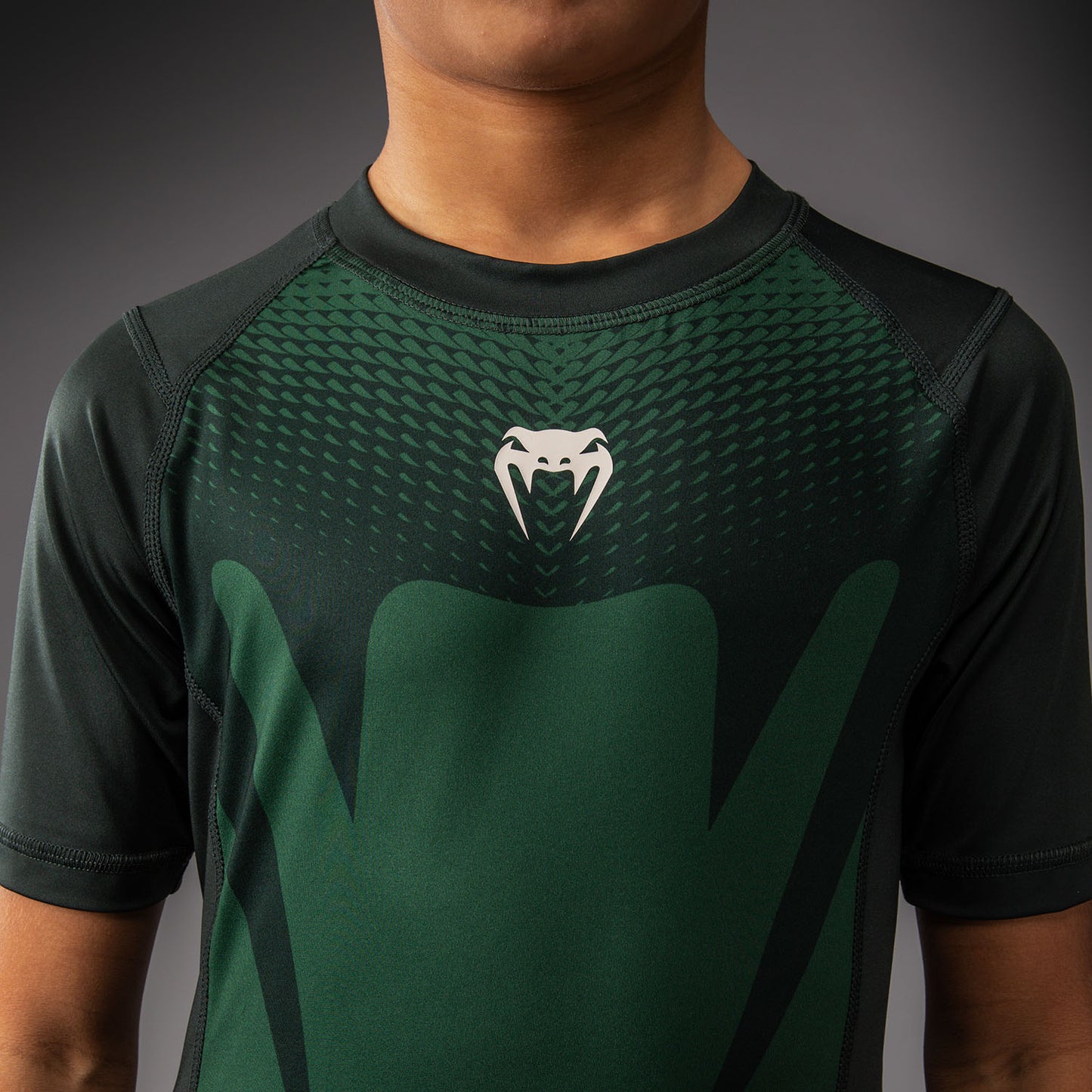 Venum Attack Kids Short Sleeve Rashguard - Forest Green/ Off White